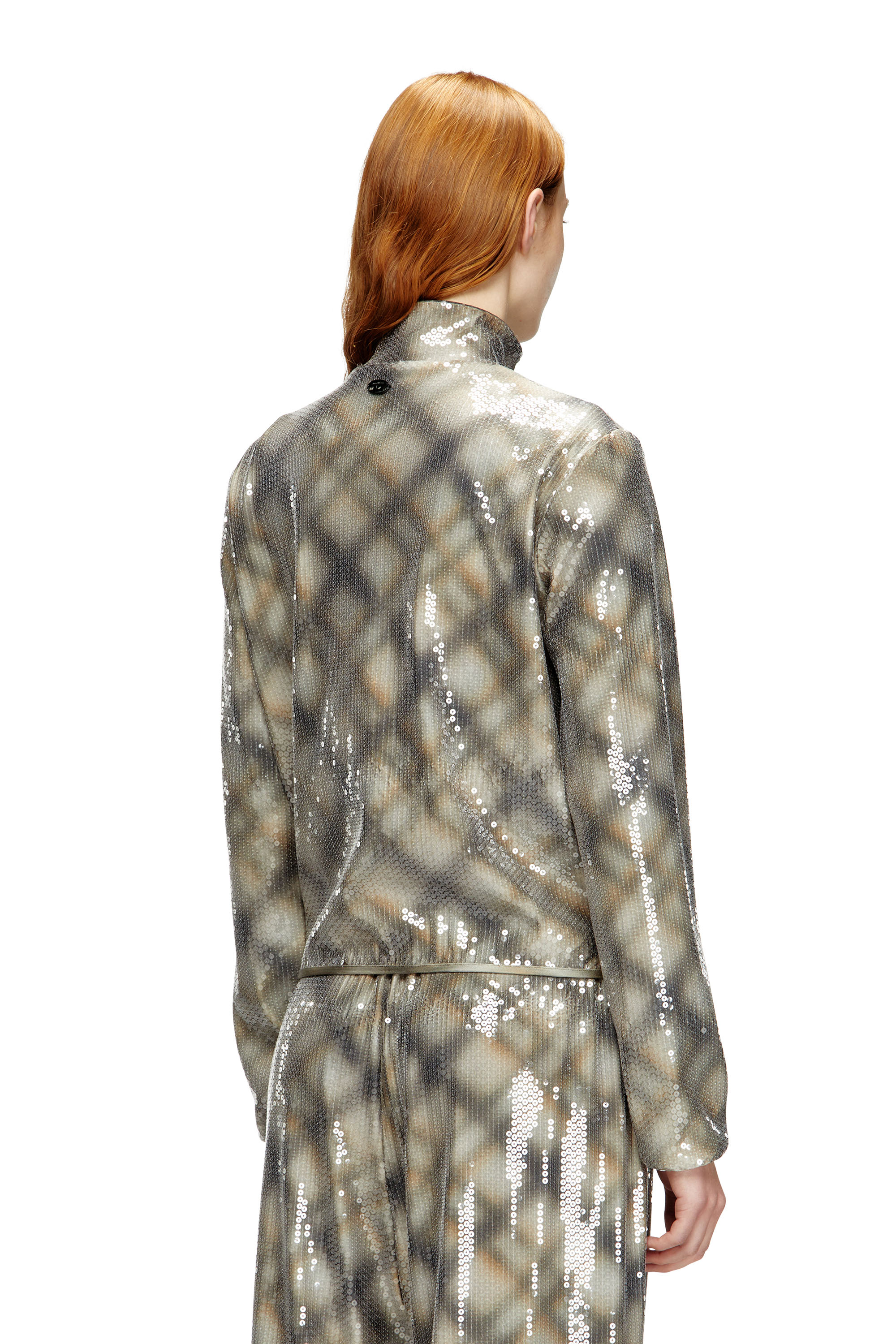 Diesel - F-EREQUINS, Woman's Sequined sweater with plaid design in Beige/Grey - 4