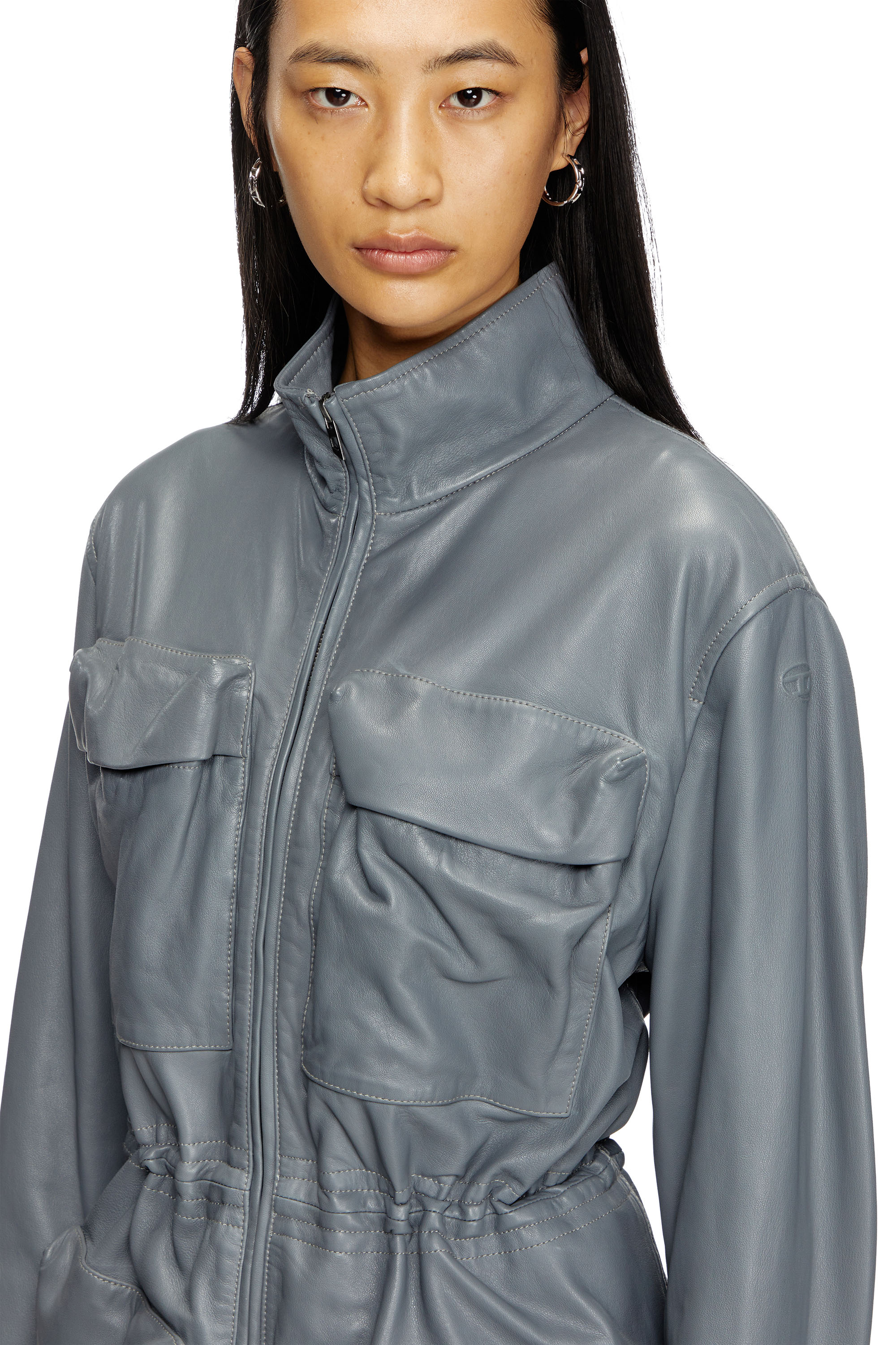 Diesel - L-WEN, Woman's Leather field jacket in Grey - 5