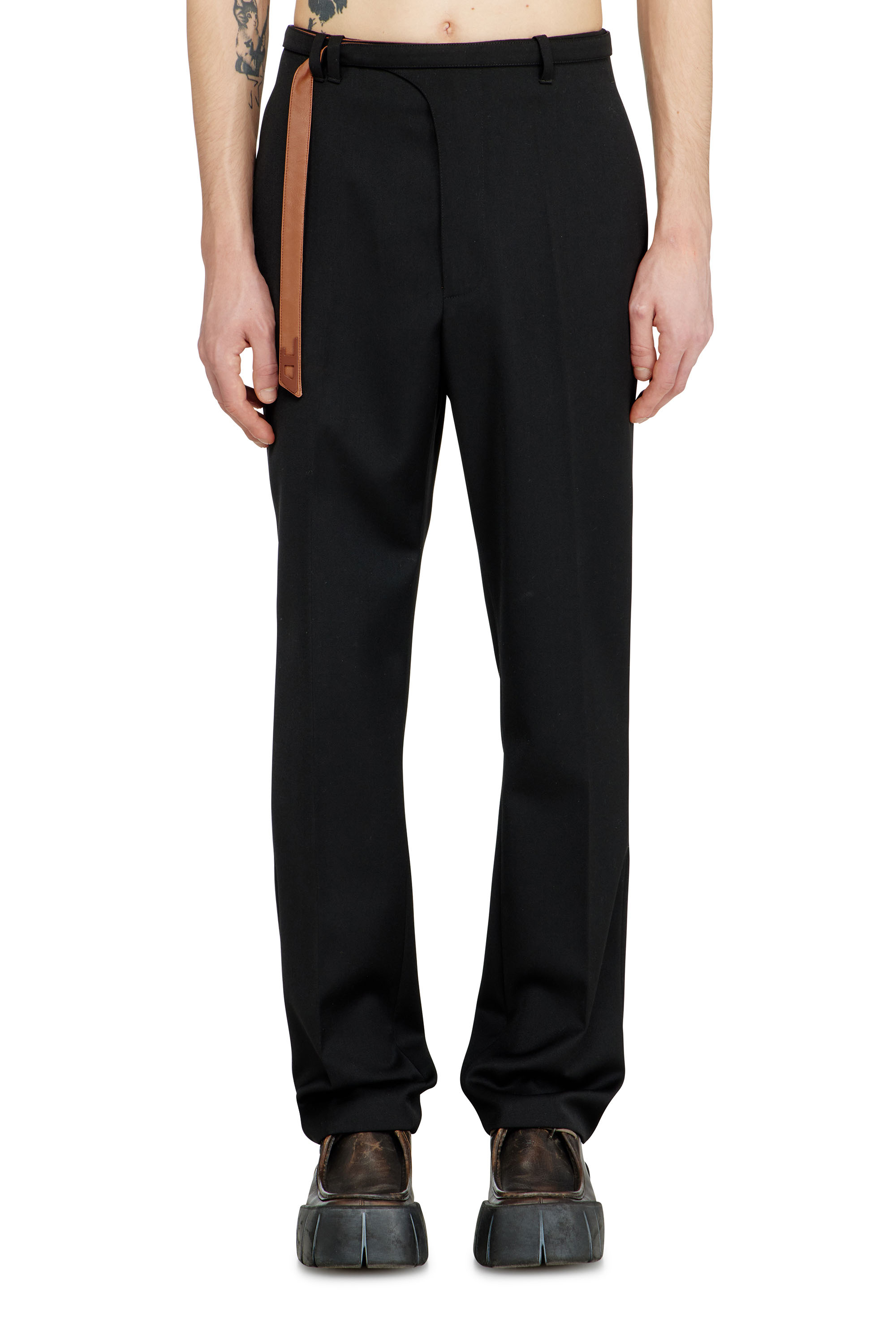 Diesel - P-NEDAR-A, Man's Tailored pants with biker belt strap in Black - 1