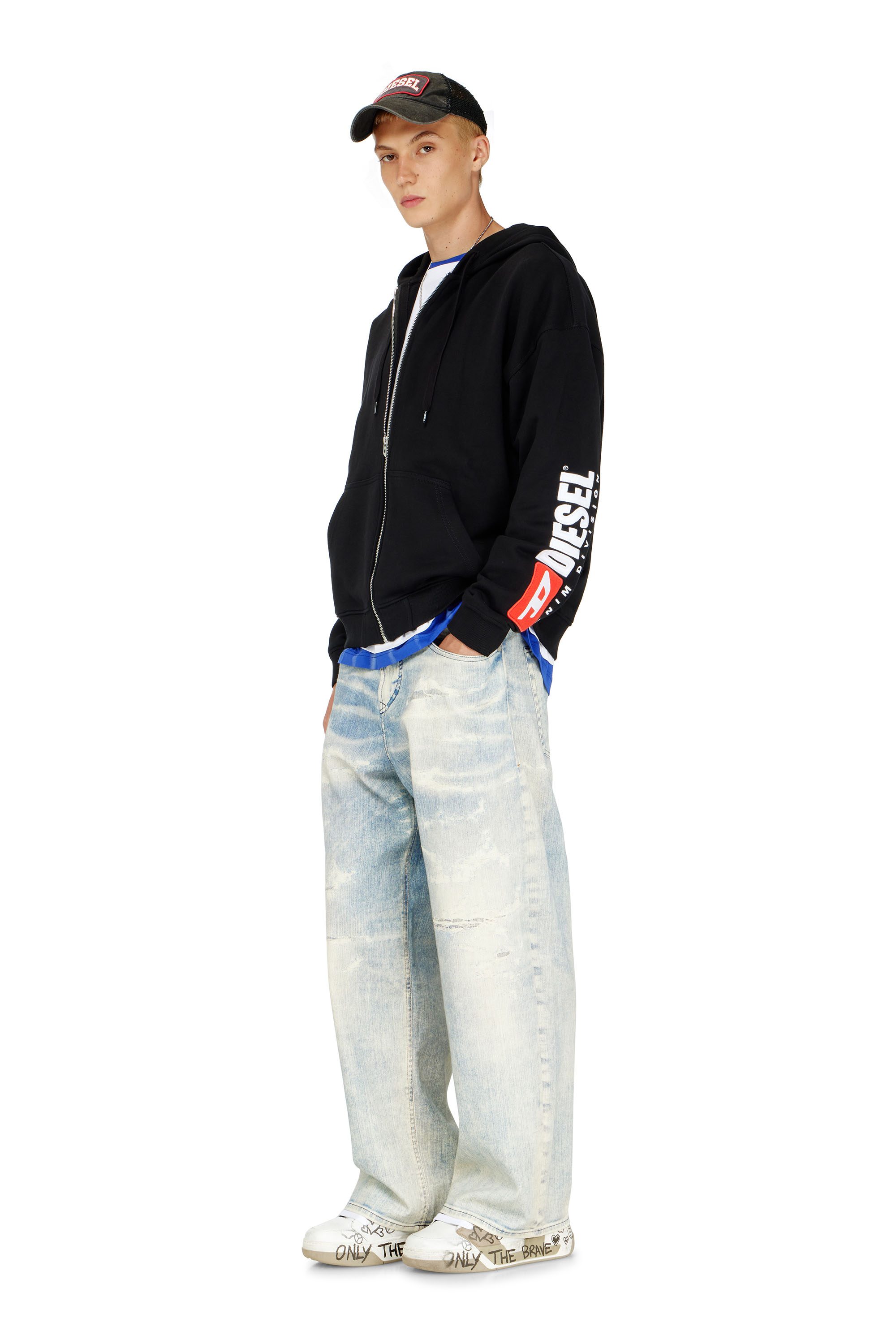 Diesel - S-BOXT-ZIP-HOOD-DIV, Man's Hoodie with logo patch embroidery in Black - 2