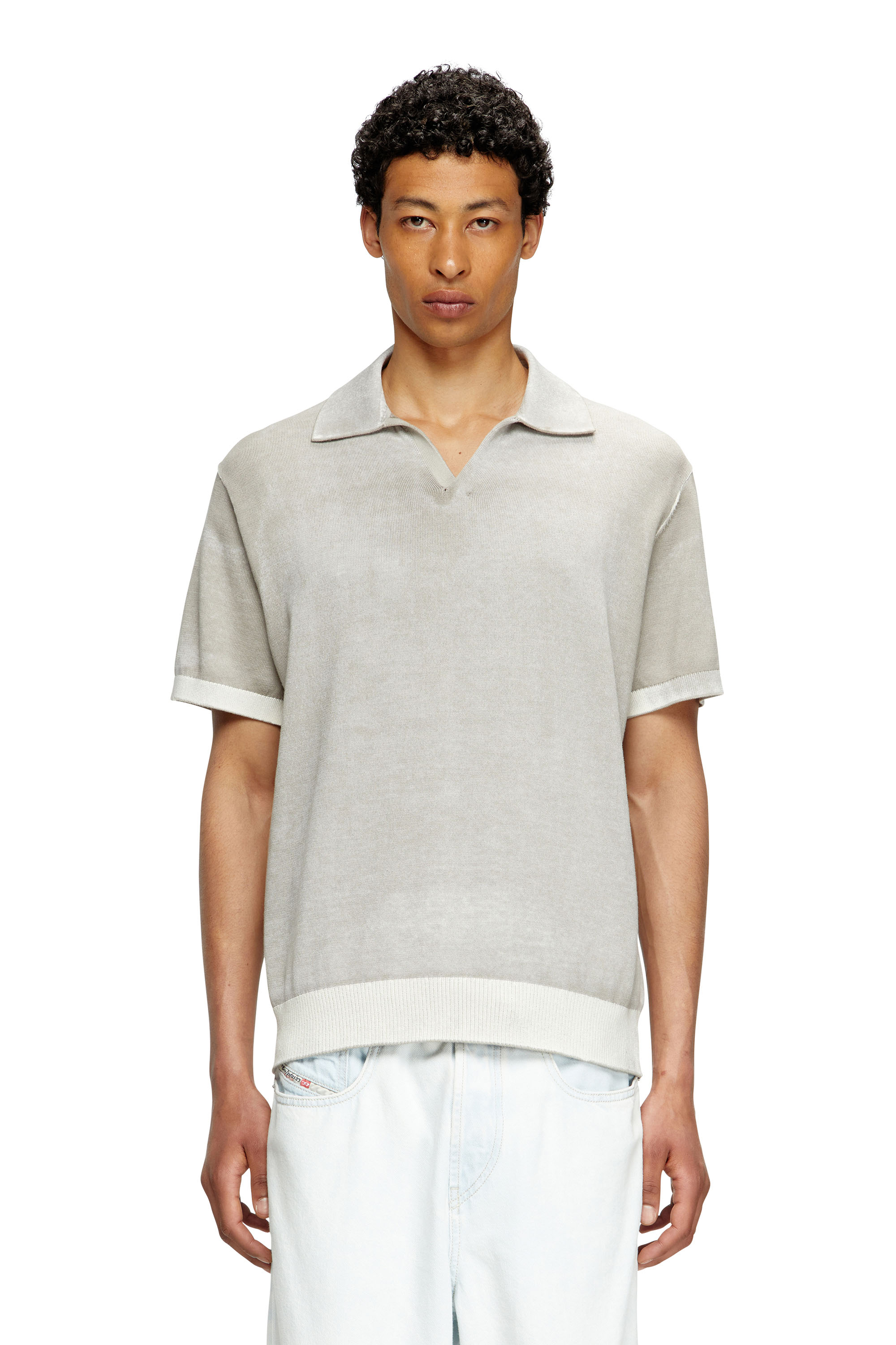 Diesel - K-LORENZO-SS, Man's Reverse-print short-sleeve polo jumper in Grey - 3