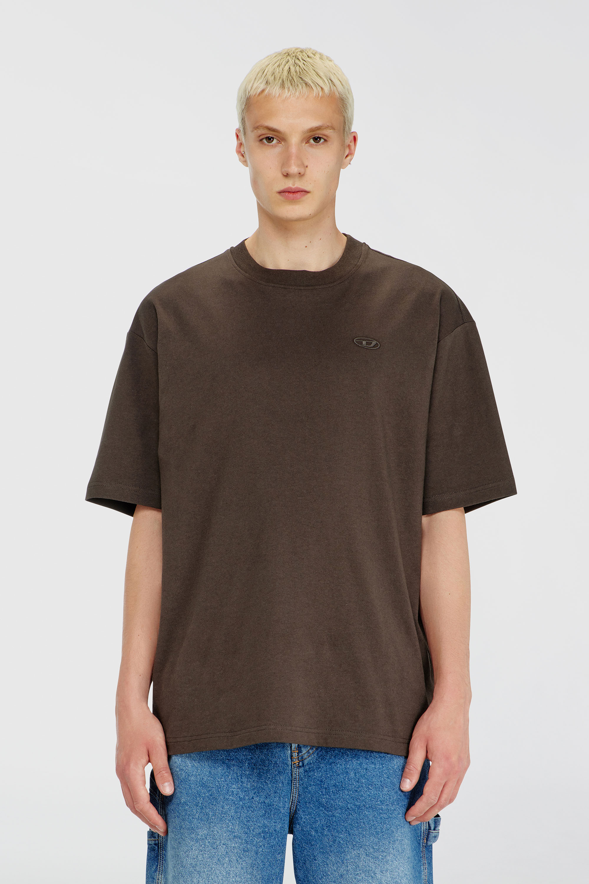 Diesel - T-BOGGY-MEGOVAL-D, Man's T-shirt with maxi oval D embroidery in Brown - 3