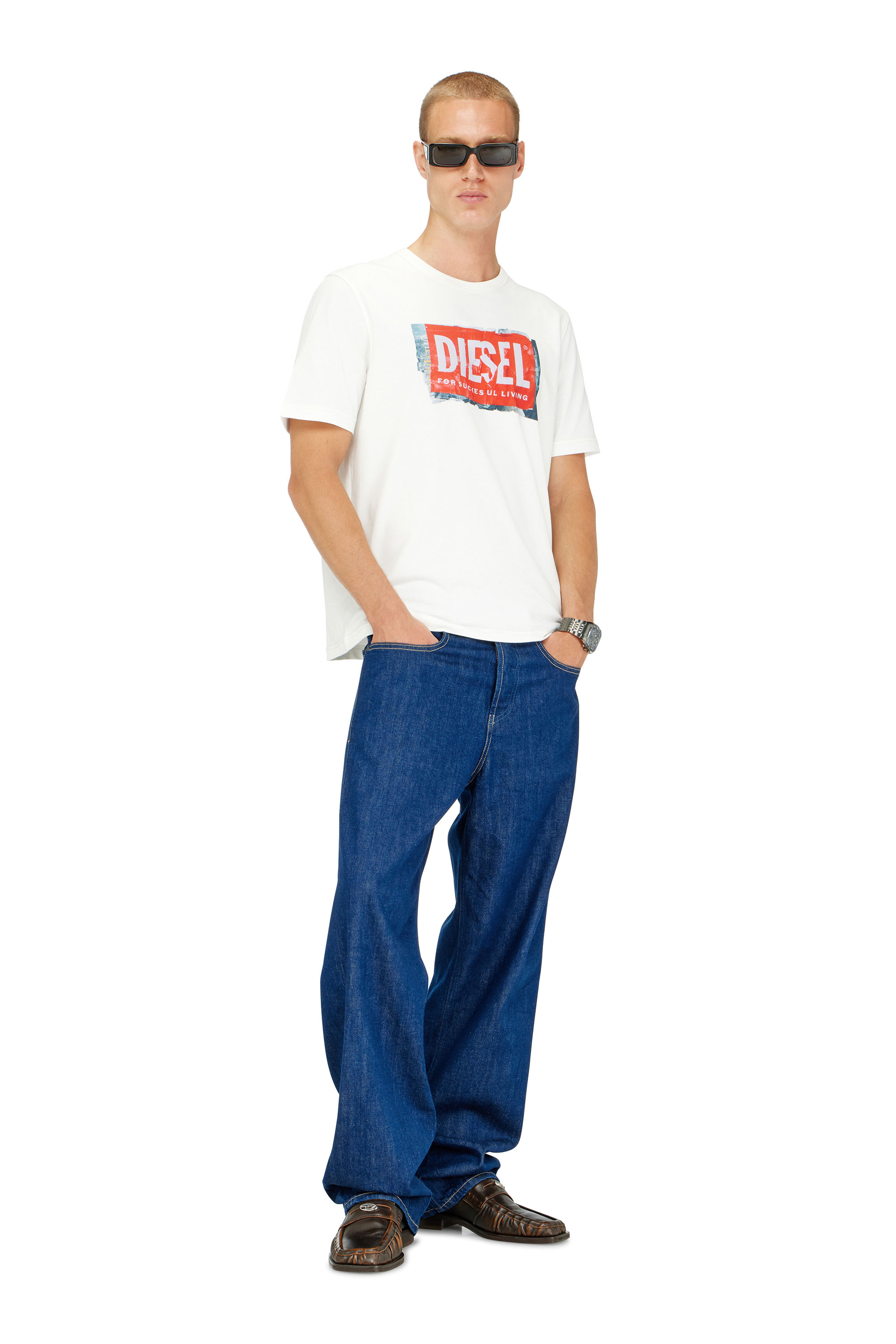 Diesel - T-ADJUST-Q6, Man's T-shirt with crumpled-effect logo in White - 2