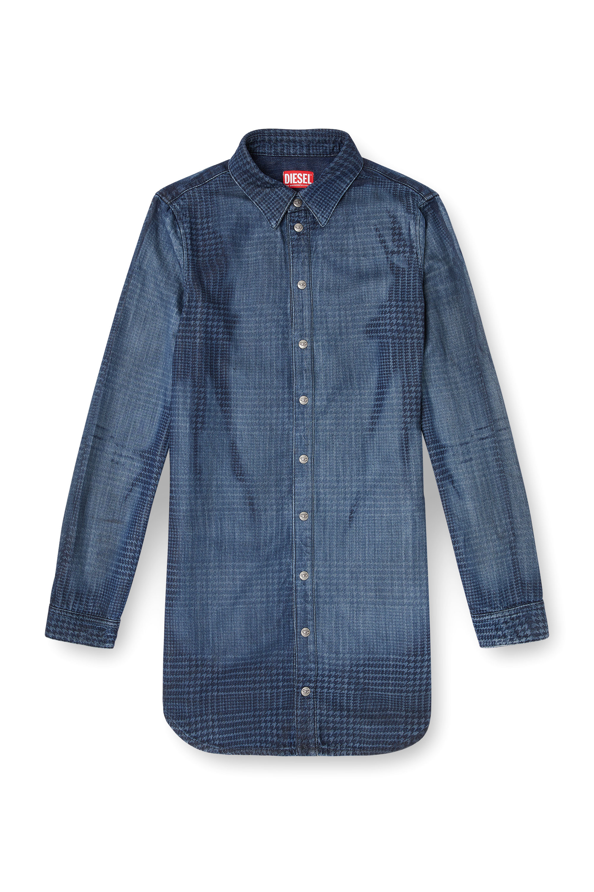 DE-EAZY DRESS-S, Blue Diesel - DE-EAZY DRESS-S, Woman's Shirt dress in fluid Prince of Wales denim in Blue - 2