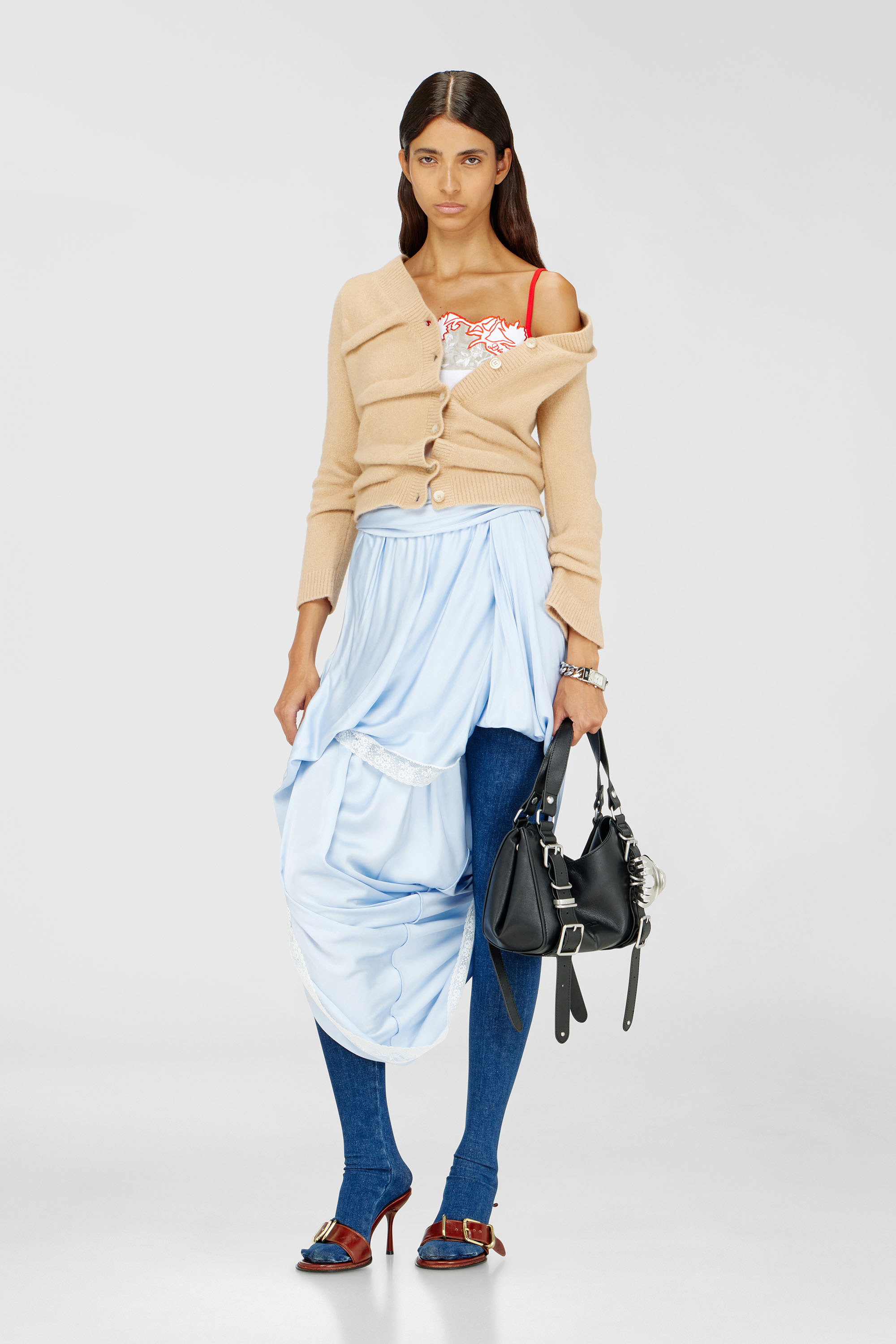 Cropped cardigan in wrinkled boiled knit