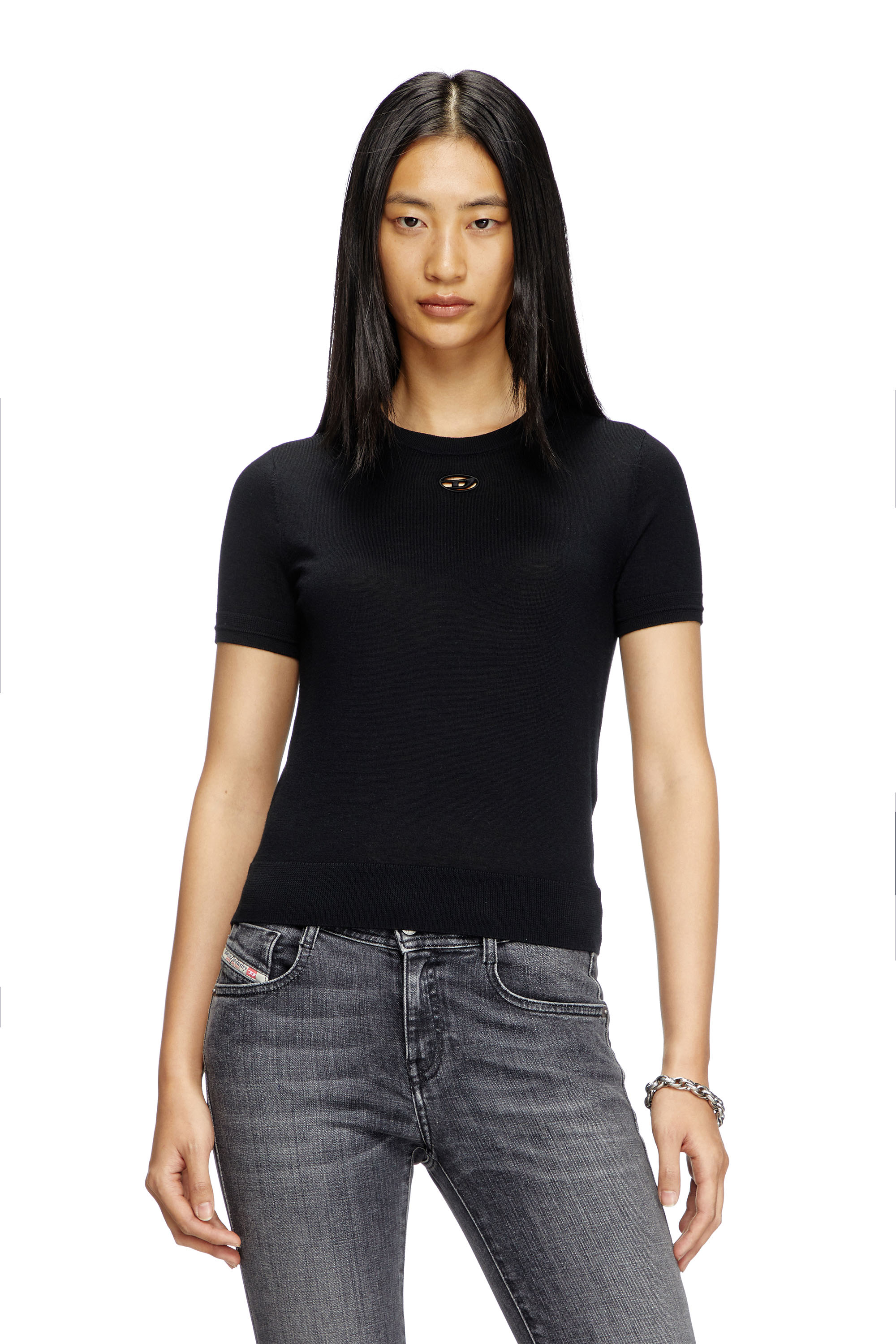 Diesel - M-ALINE, Woman's Short-sleeve jumper in wool in Black - 3