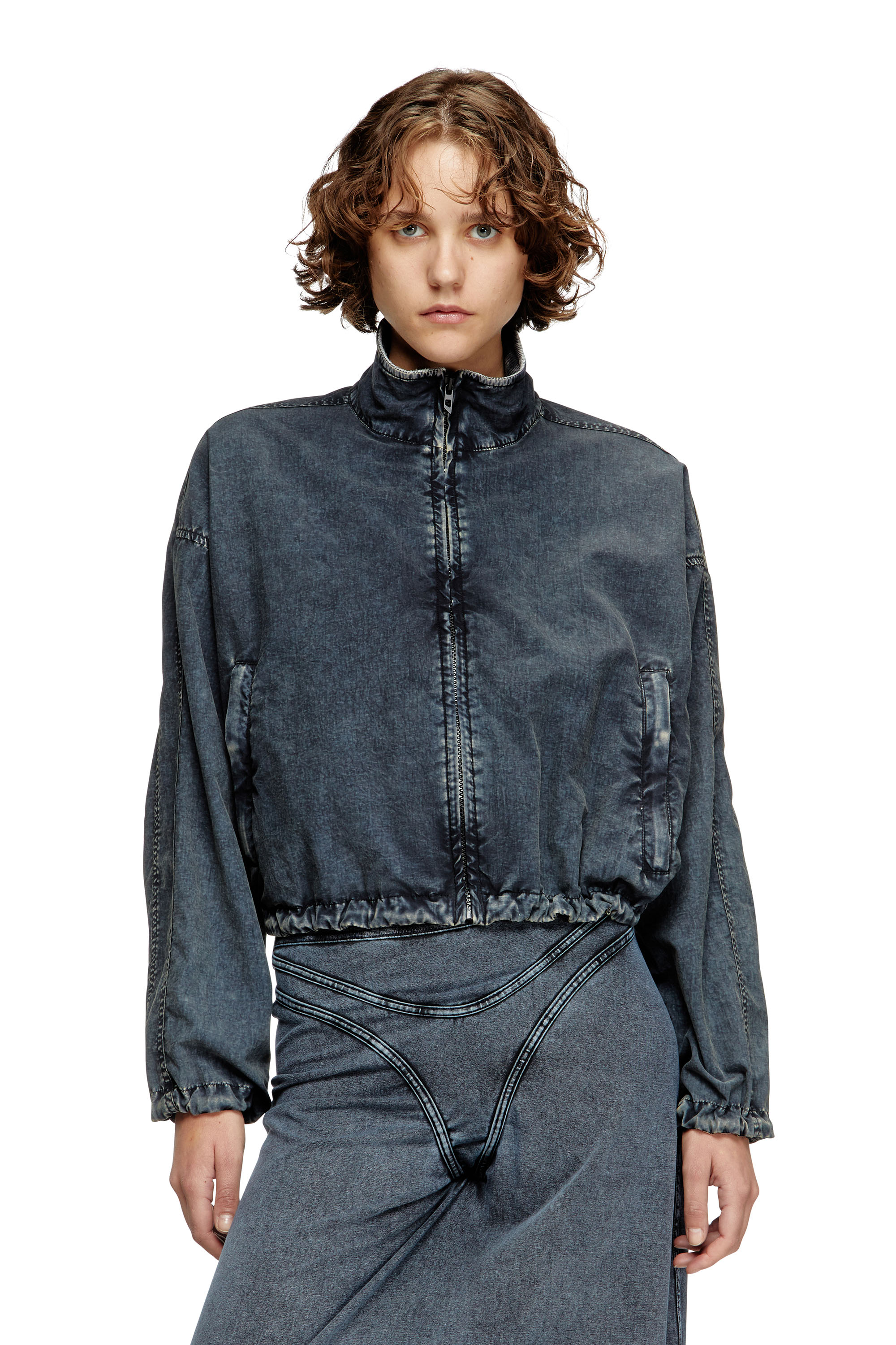 G-LEAM-R1, Dark Blue Diesel - G-LEAM-R1, Woman's Cropped jacket in recycled nylon taslan in Dark Blue - 3