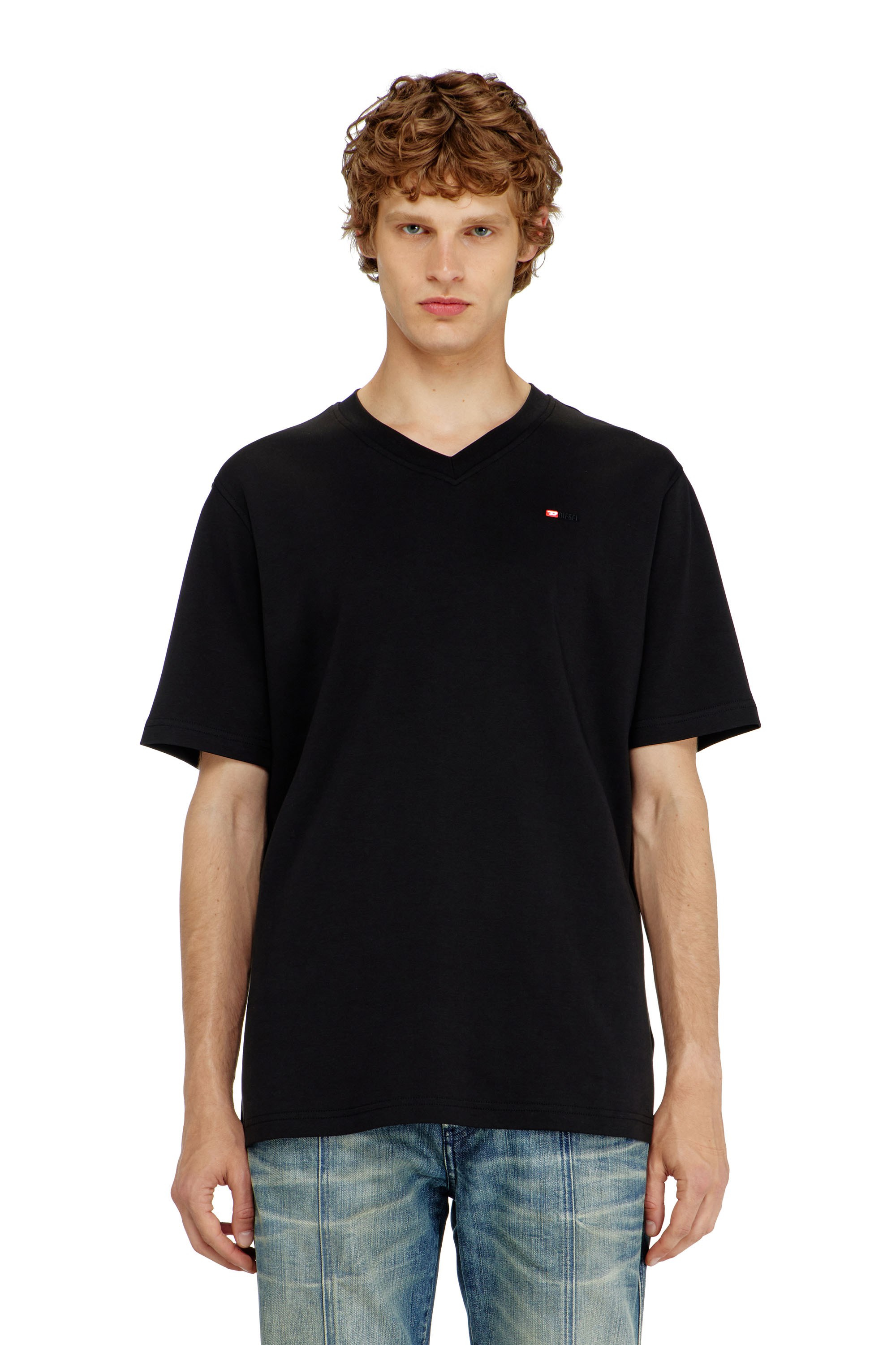 Diesel - T-ADJUST-V-MICRODIV, Man's V-neck T-shirt with micro logo embroidery in Black - 1