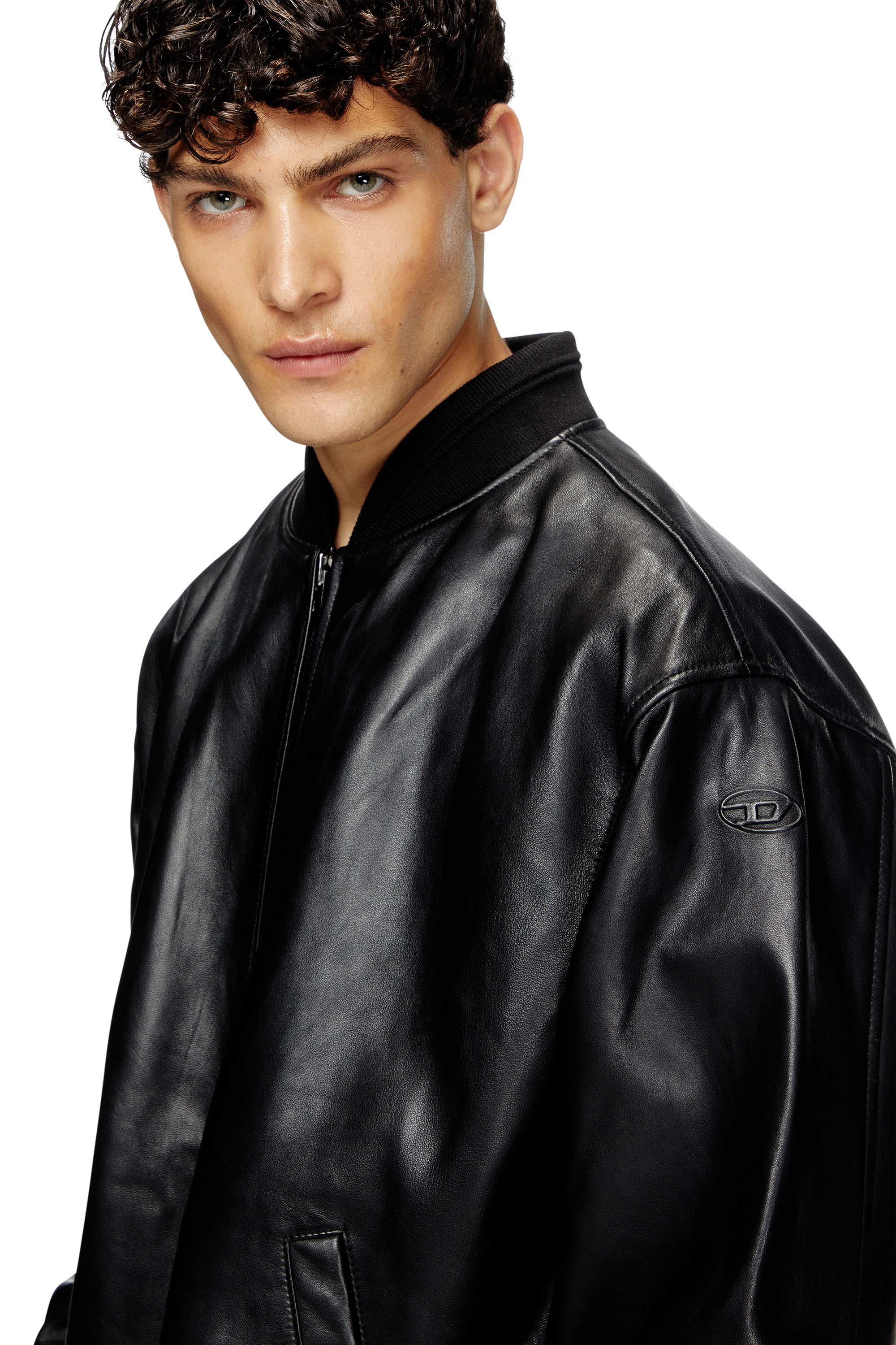 Diesel - L-KHAT, Man's Waxed-leather bomber jacket in Black - 4