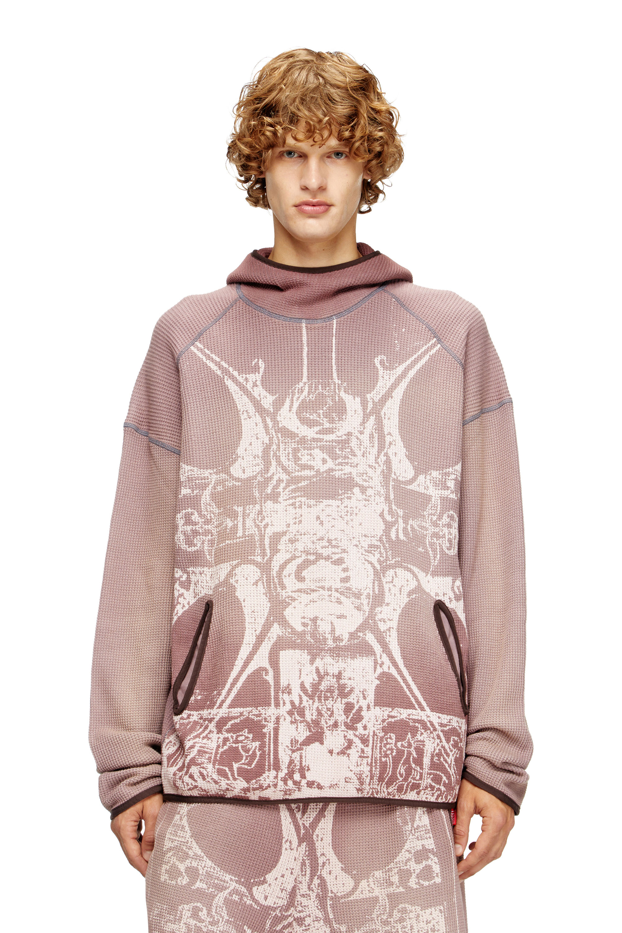 Diesel - S-WAF-HOOD-NEW, Man's Faded waffle hoodie with graphic print in Violet - 1