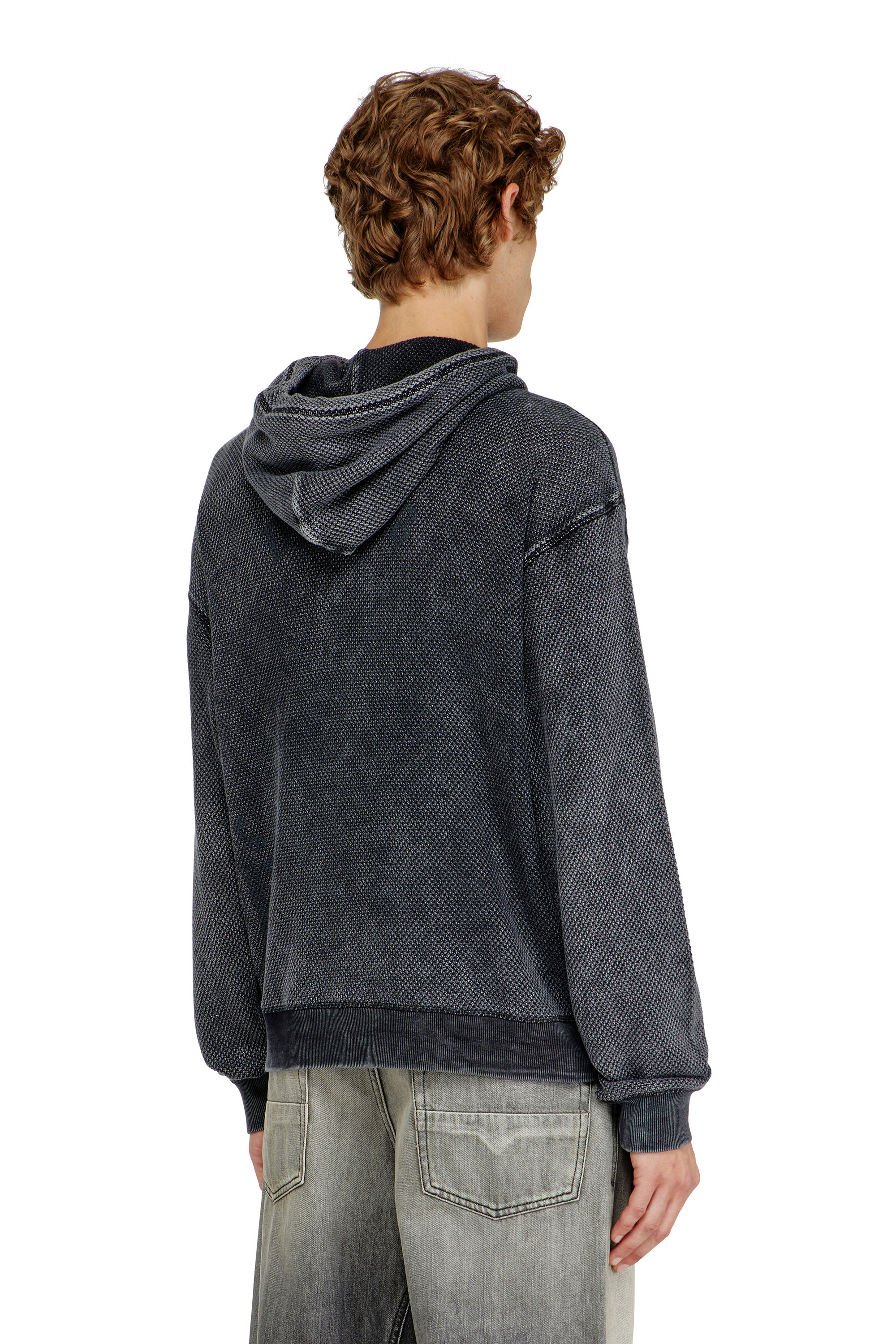 Diesel - S-NORM-HOOD-AA1, Man's Hoodie in textured cotton mesh in Dark grey - 4