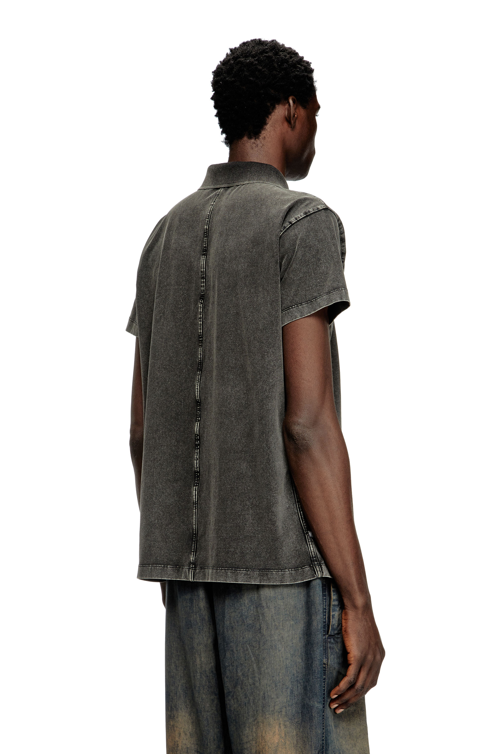 Diesel - T-NOMELY, Man's Polo shirt in denim-look jersey in Black - 2