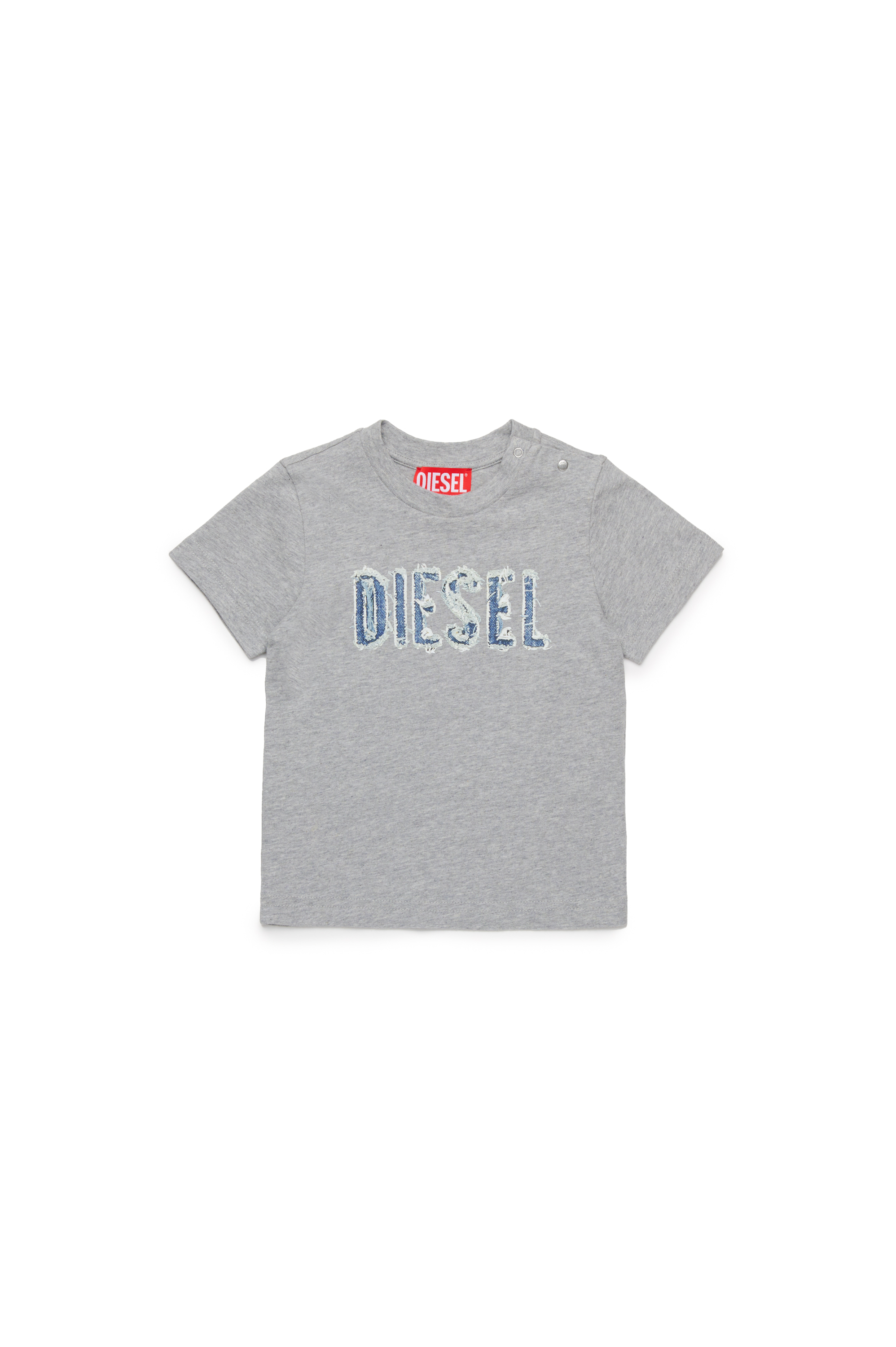 Diesel - TLULLIB, Man's T-shirt with frayed denim logo in Grey - 1