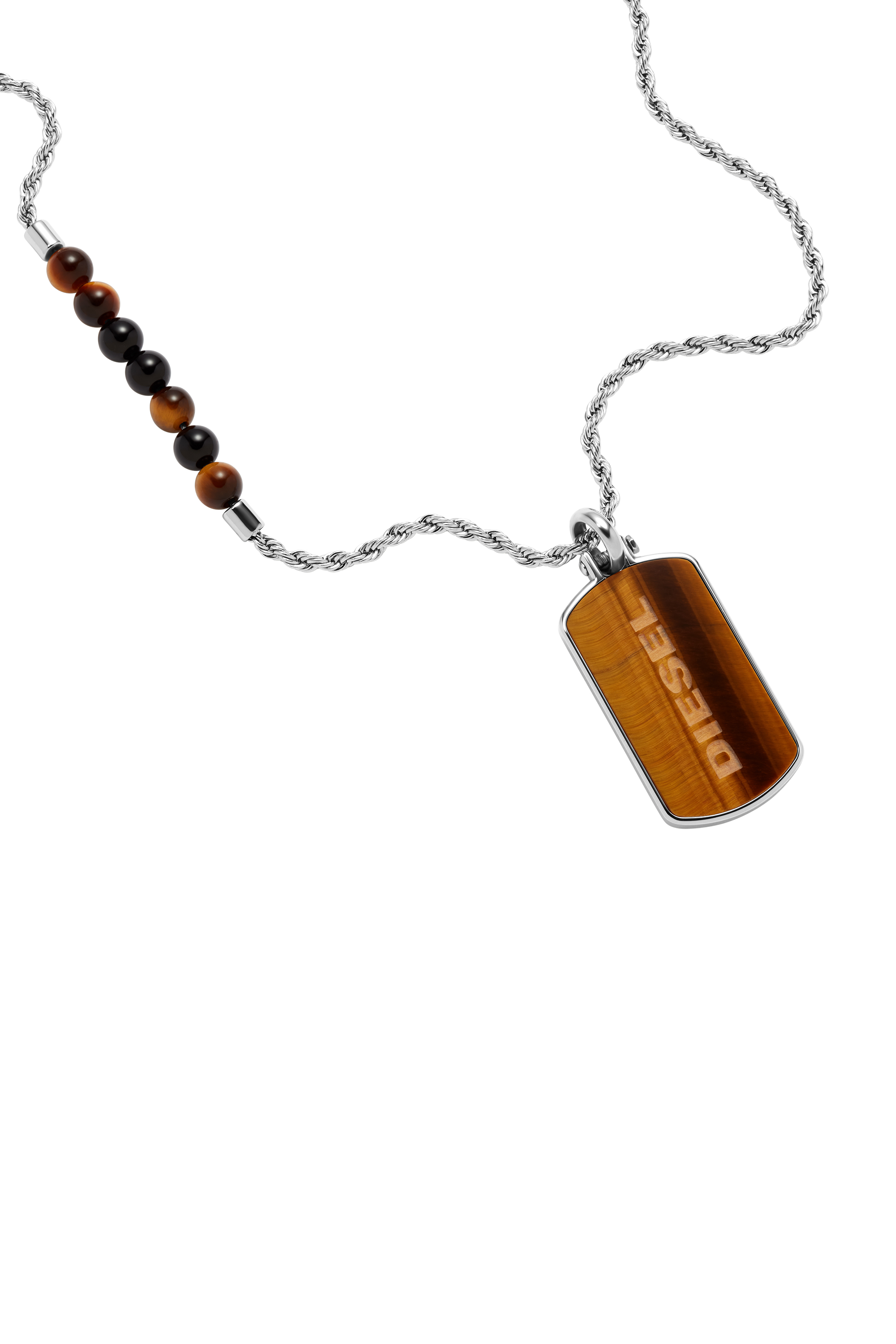 Diesel - DX1318, Man's Tiger's eye dogtag necklace in Black/Brown - 1
