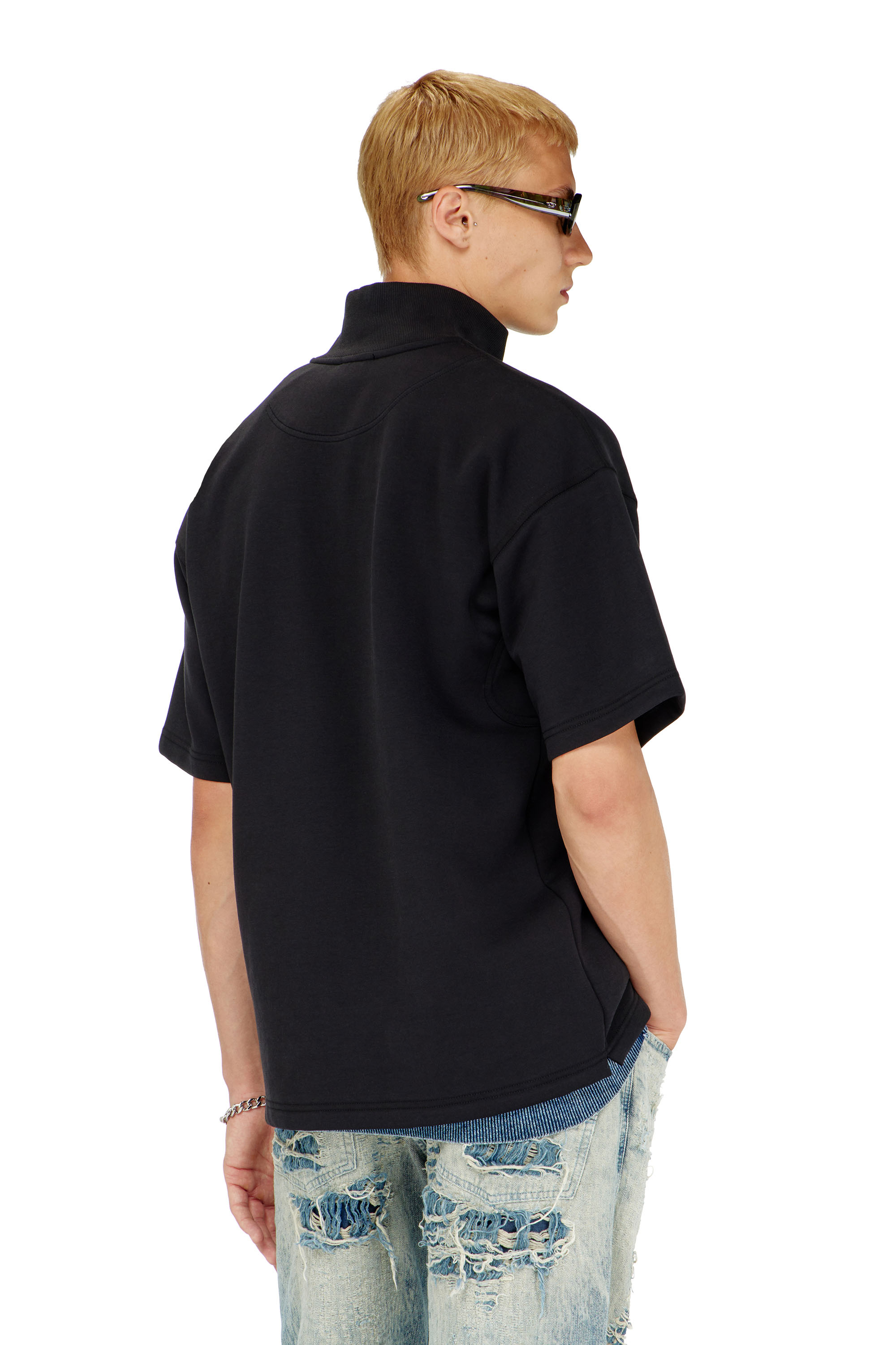 Diesel - S-CUBY, Man's Short-sleeve half-zip sweatshirt in light scuba in Black - 4