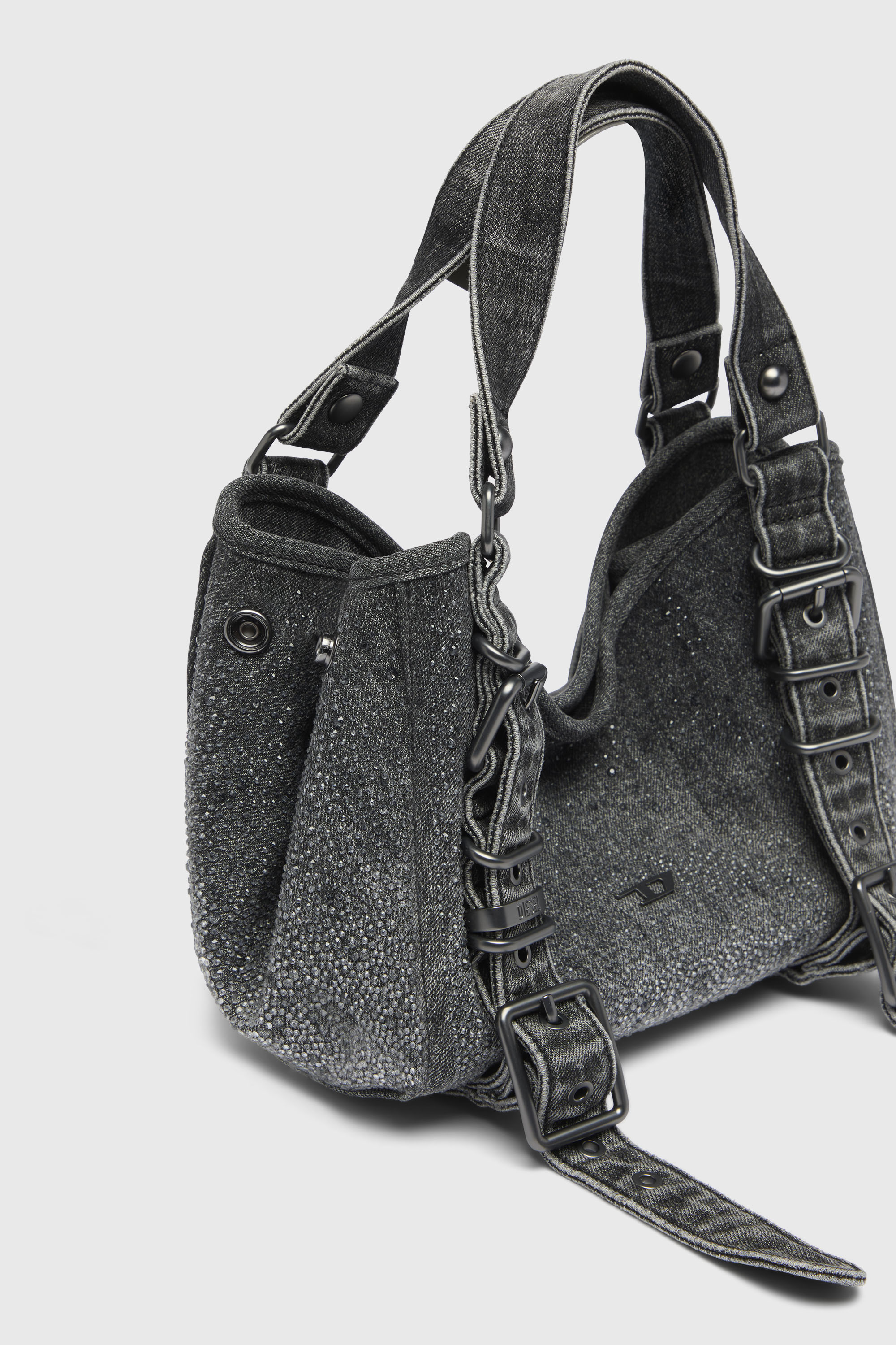 Diesel - D-ONE TOPHANDLE S, Woman's D-One-Small top-handle bag in crystal solarised denim in Black - 5