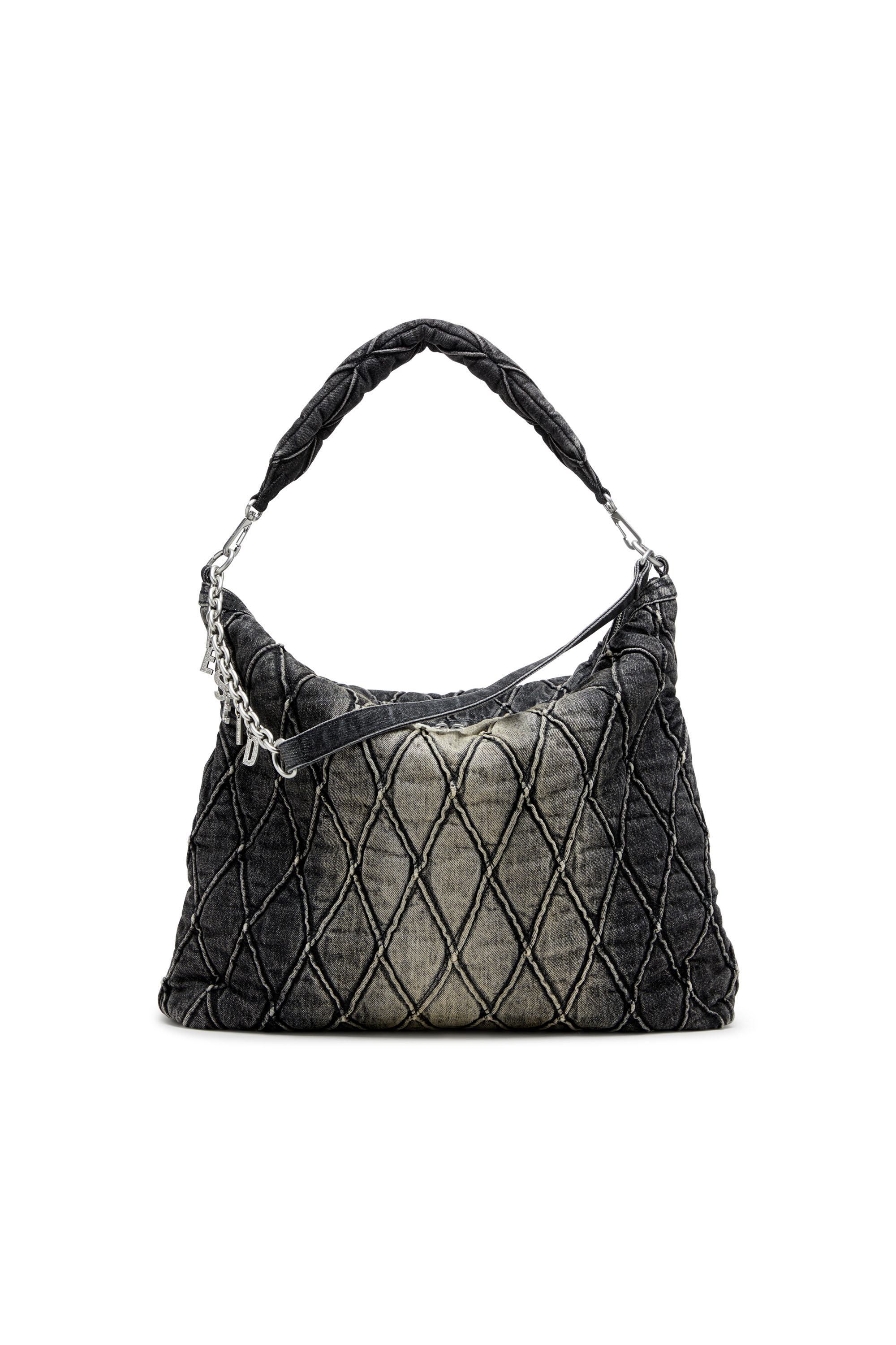 Diesel - CHARM-D HOBO, Woman's Charm-D-Large hobo in treated quilted denim in Black - 1
