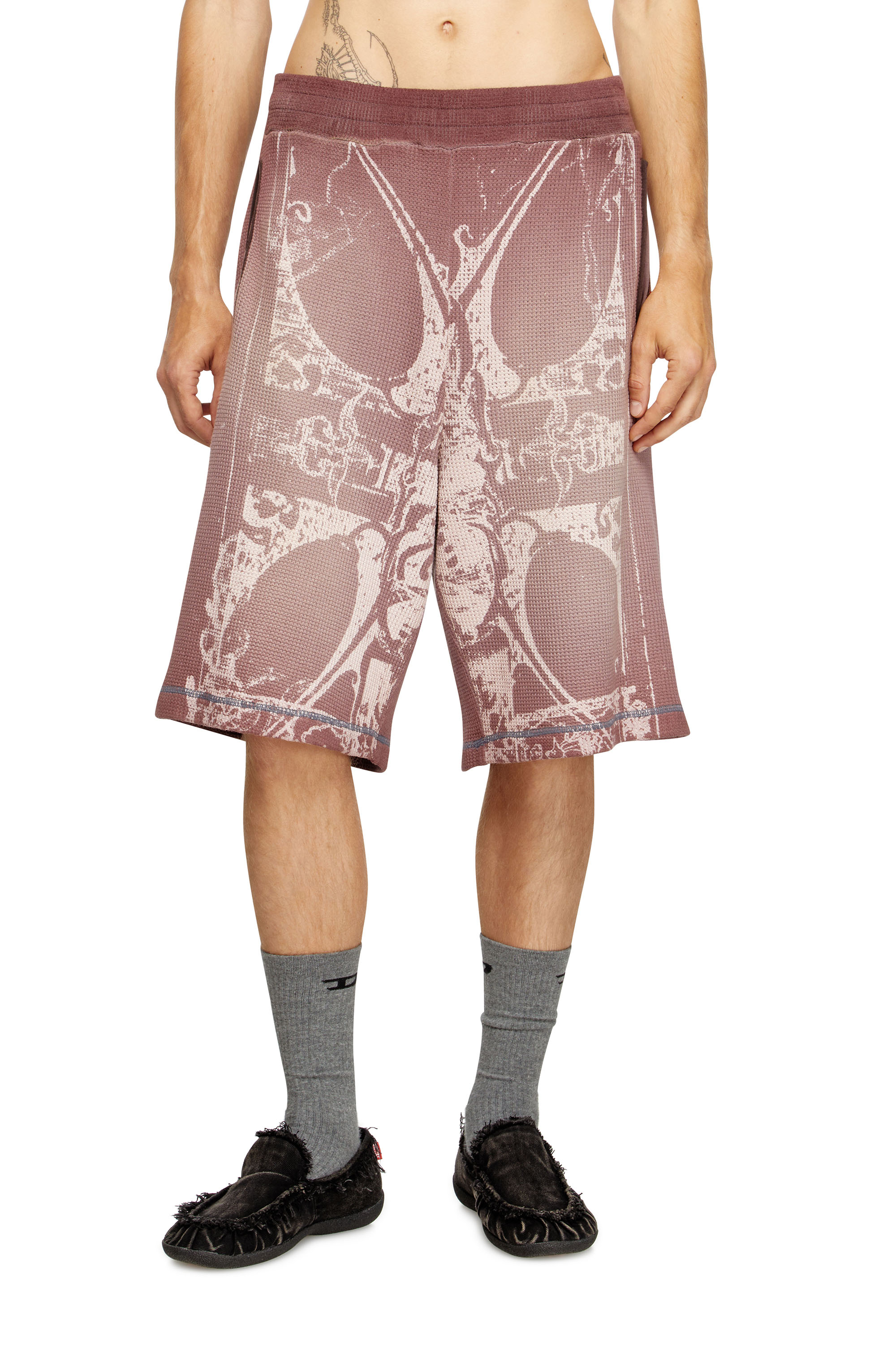 Diesel - P-WARKY-SHORT, Man's Waffle shorts with medieval print in null - 1