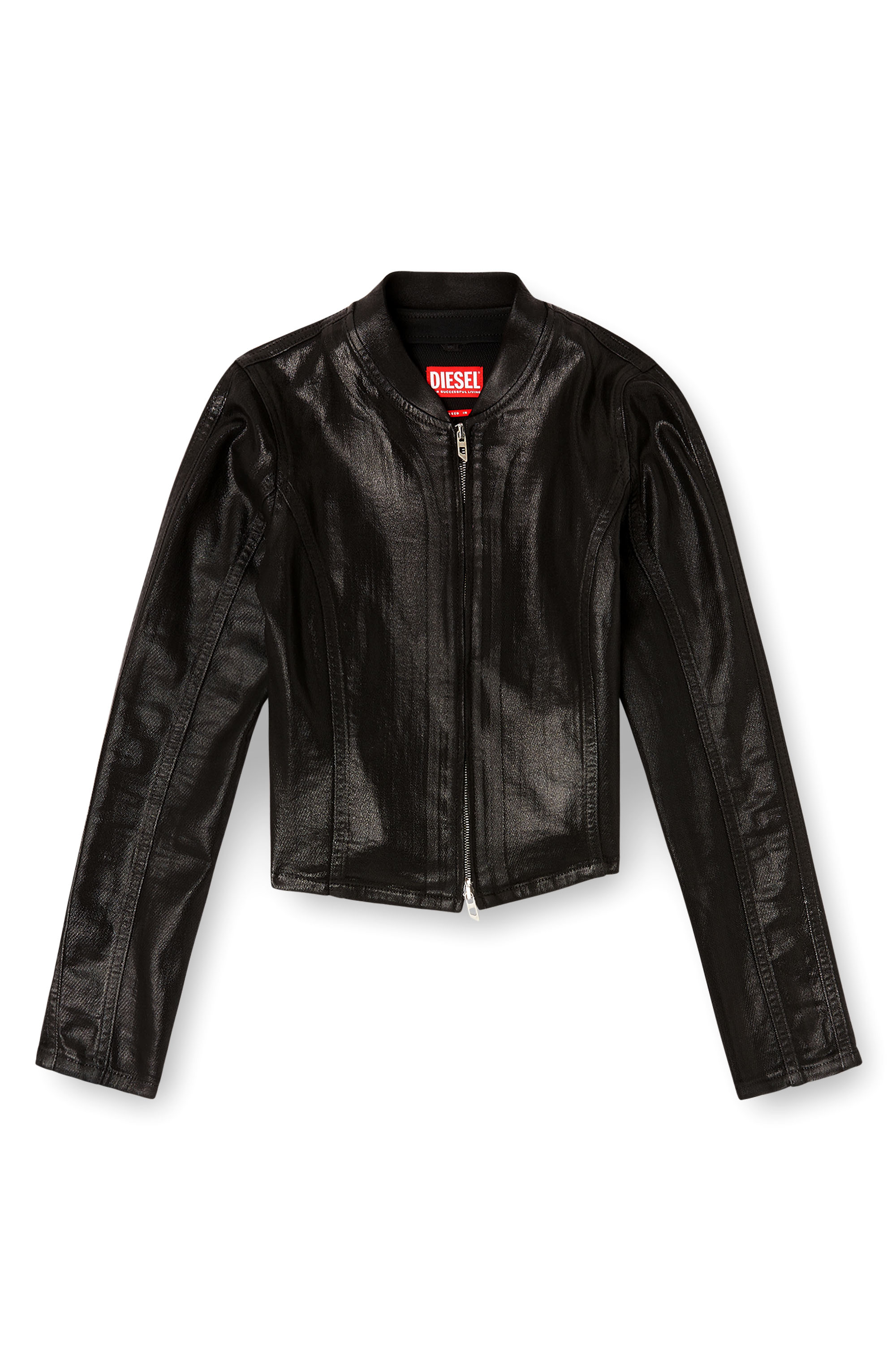Diesel - DE-GARY-D JOGG, Woman's Cropped jacket in shiny coated JoggJeans in Black - 3
