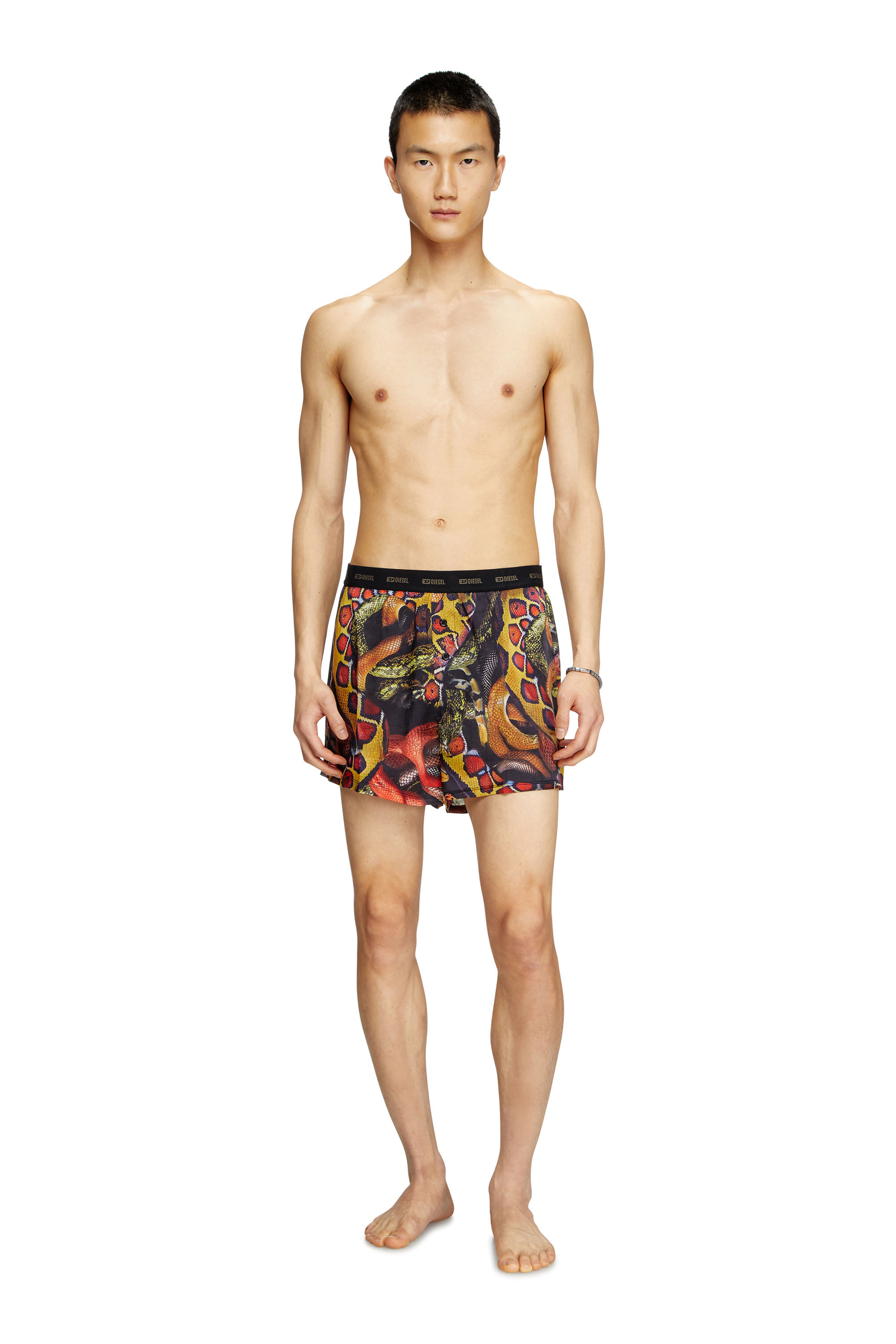 Diesel - STARK-UTLT-SNAKE, Man's Satin boxer shorts with snake print in Multicolor - 2