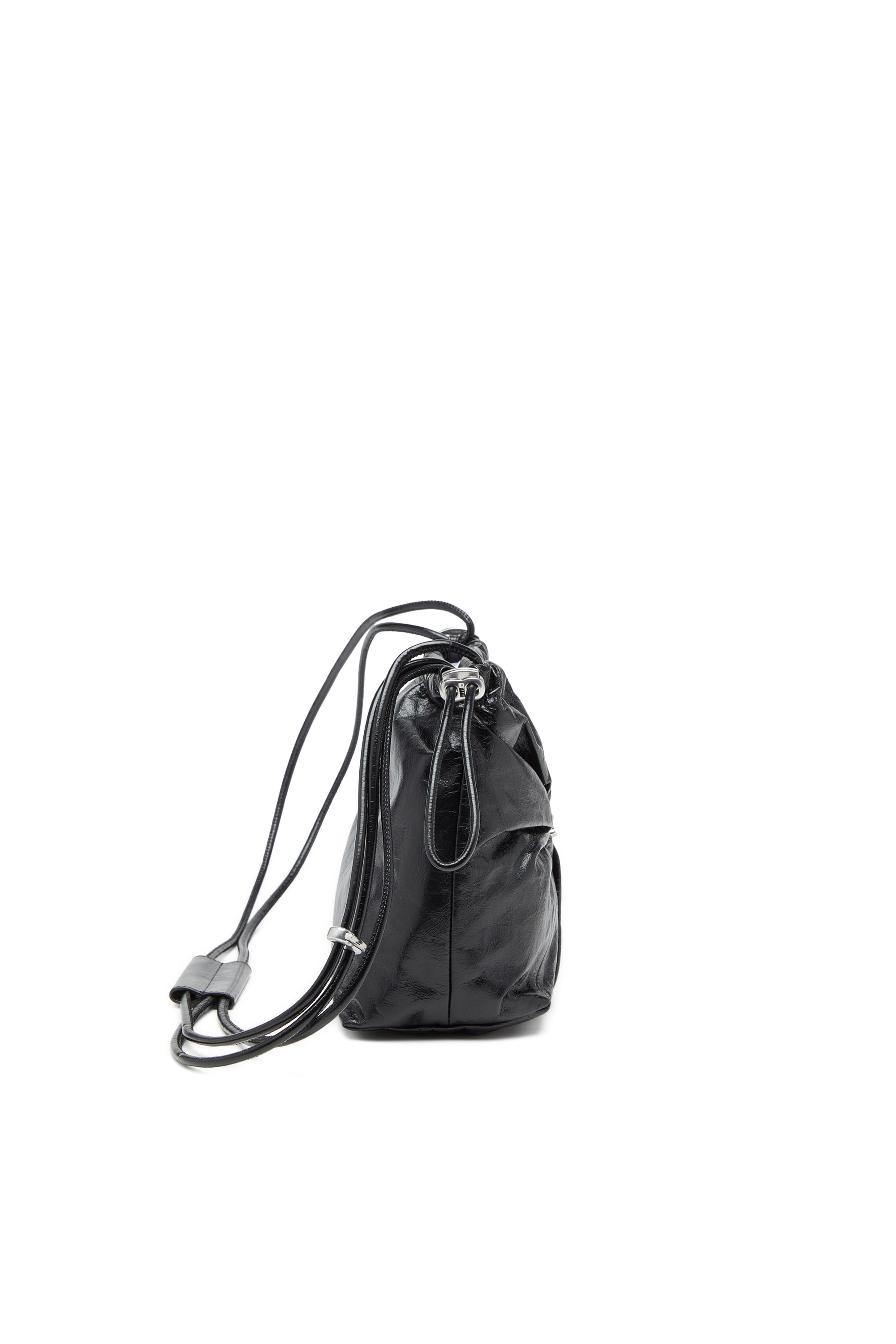 Diesel - SCRUNCH-D BUCKET, Woman's Scrunch-D-Bucket bag in shiny wrinkled leather in Black - 3