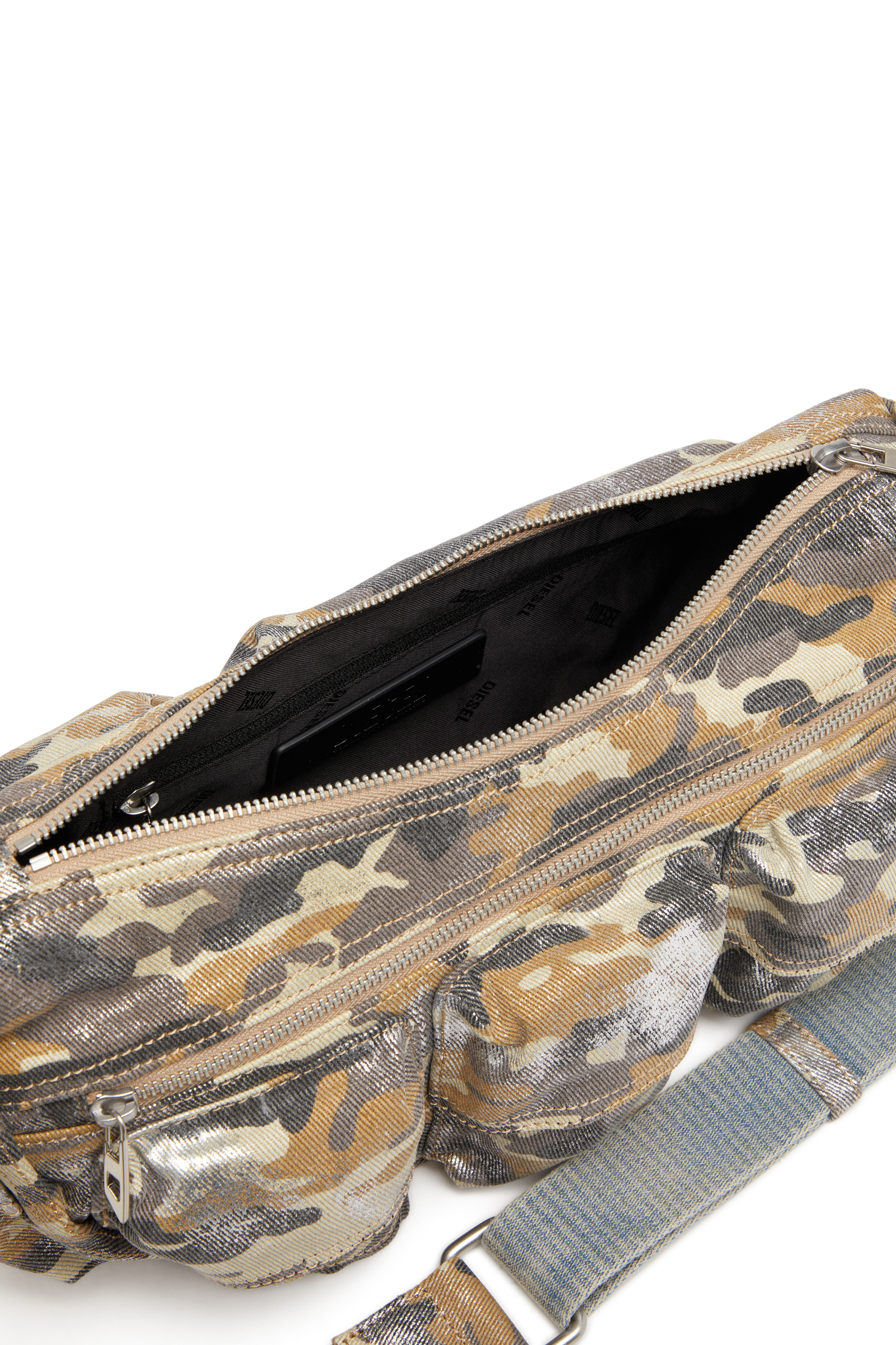 Diesel - MULTI-PKTS SHOULDER BAG X, Woman's Multi-Pkts-Multipocket bag in metallic camo twill in Multicolor/Brown - 4