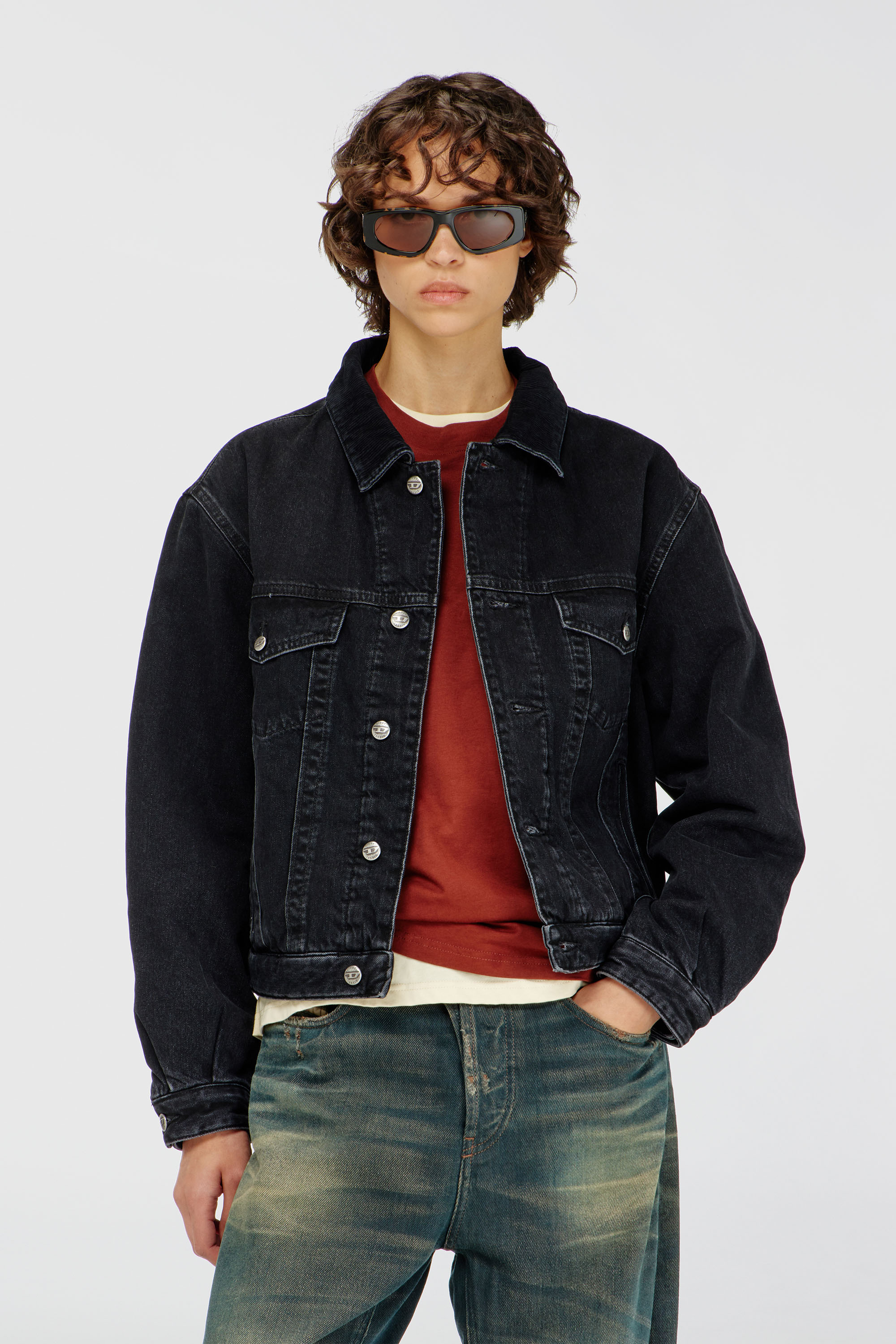 Diesel - D-RANGER-T, Unisex's Padded trucker jacket in denim in Black - 6