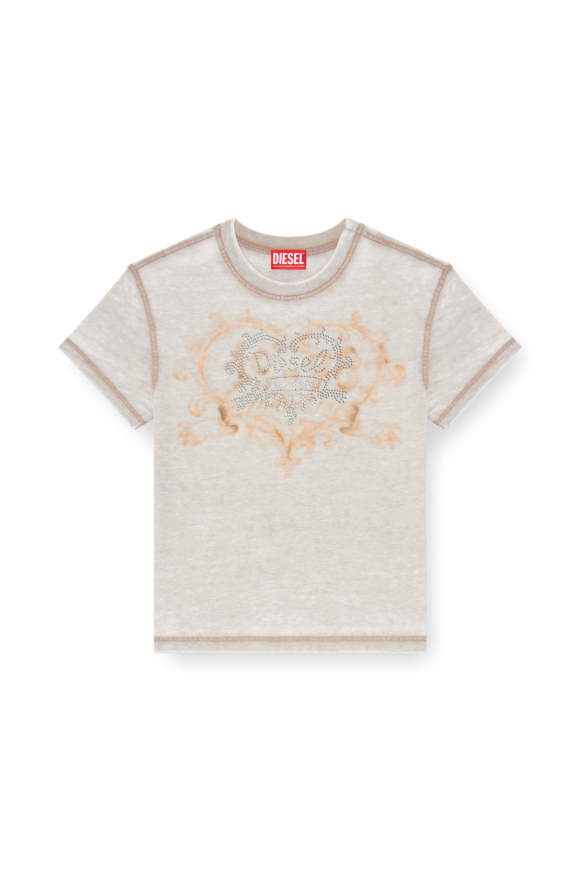 Diesel - T-ILA-AA1, Woman's Jersey t-shirt with rhinestones and burnout effect in Light Grey - 3