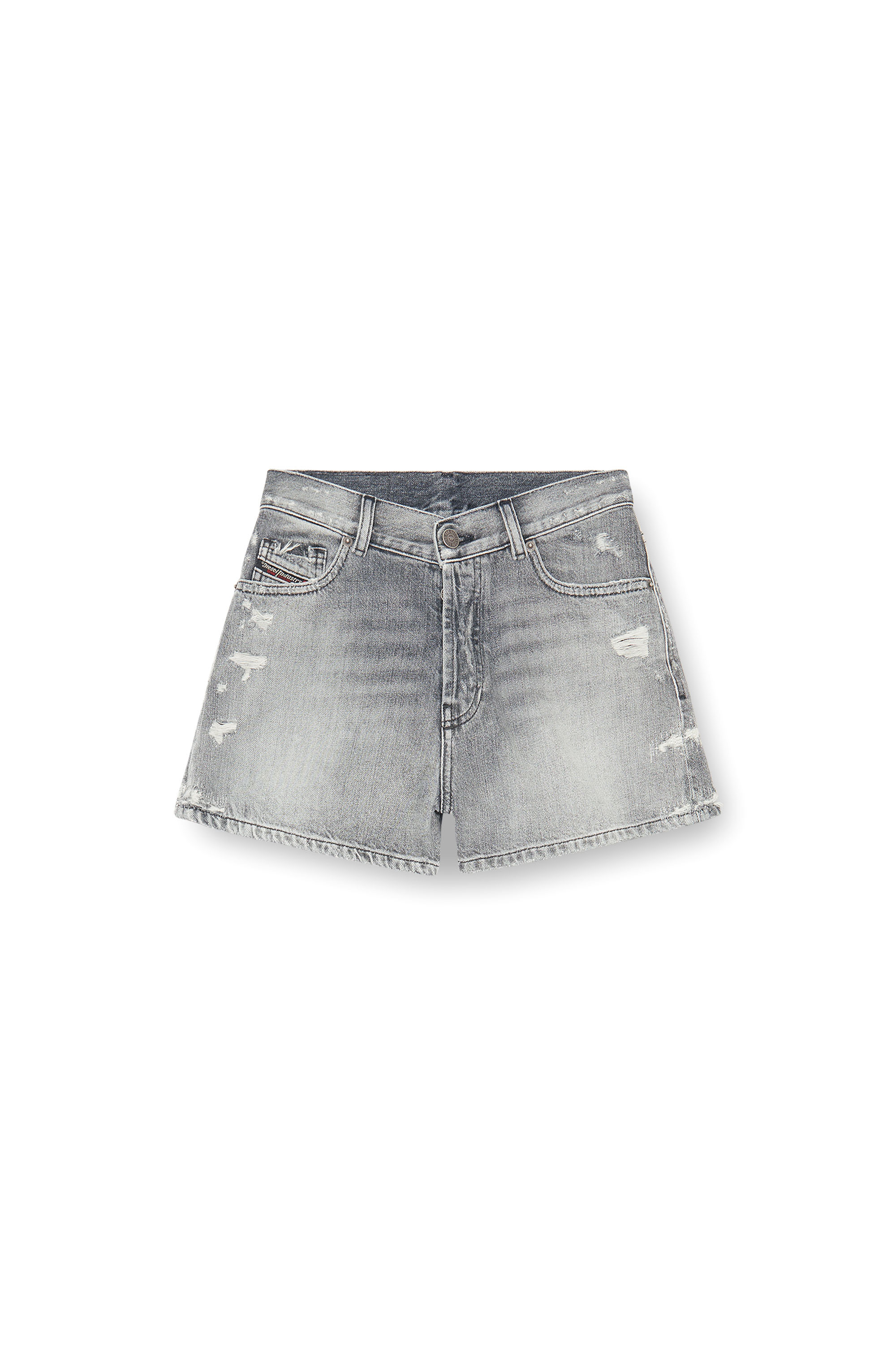 Diesel - DE-HELIOS, Woman's Denim shorts with frayed hems in Grey - 4