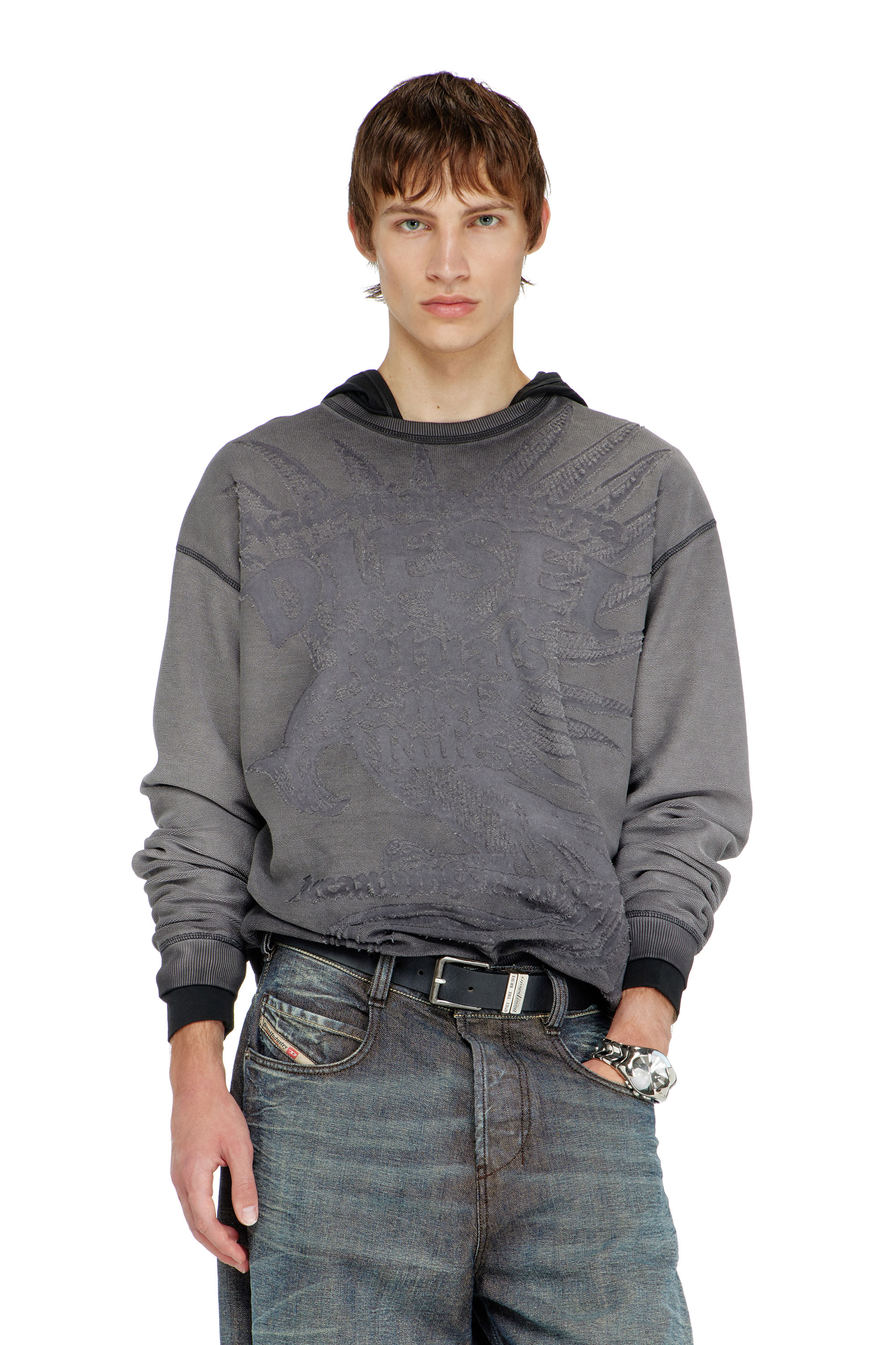 Diesel - S-ARON-RAW, Man's Sweatshirt with d&eacute;vor&eacute; print in null - 1