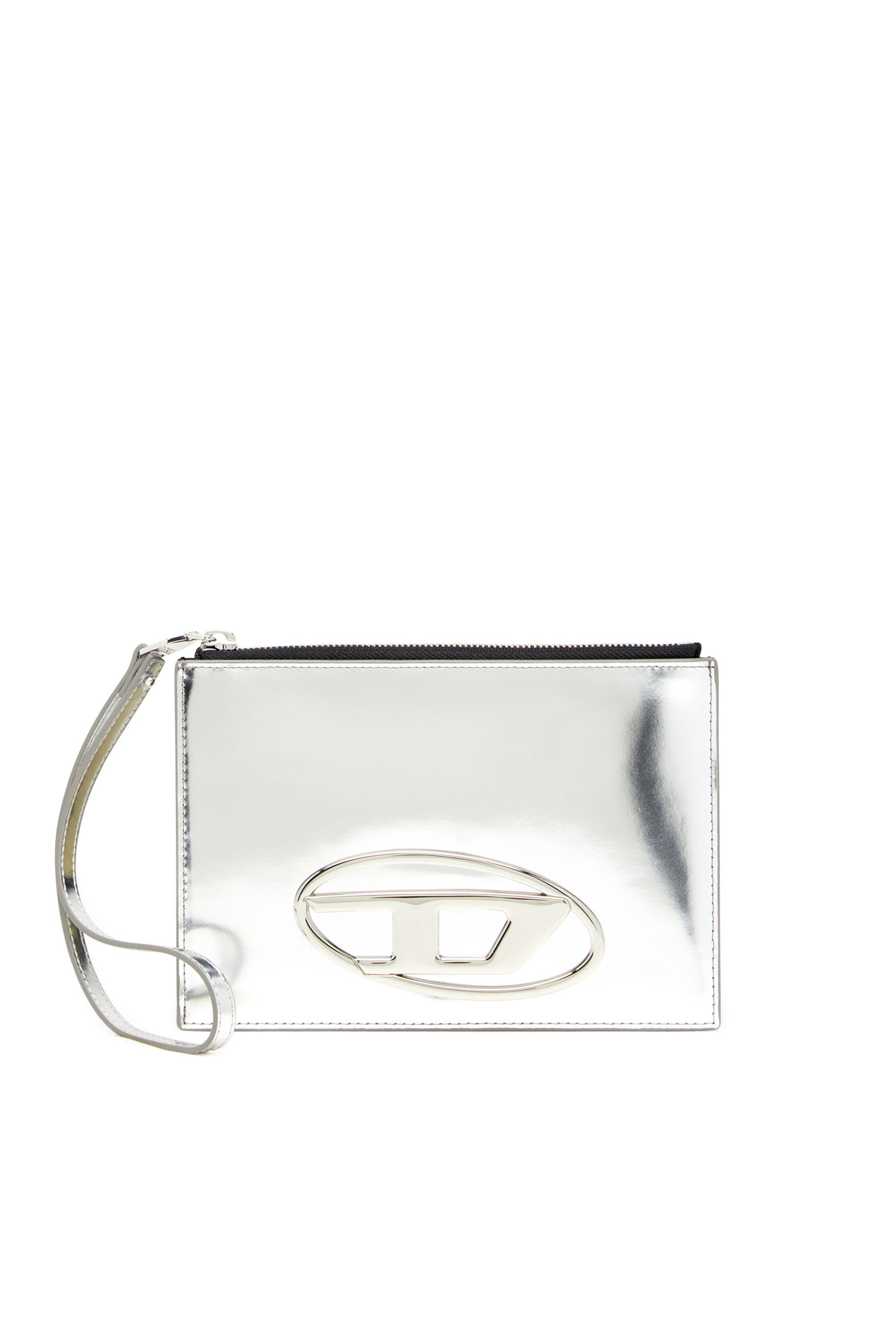 Diesel - 1DR POUCH III, Unisex's Zipped pouch in mirror leather in Silver - 2