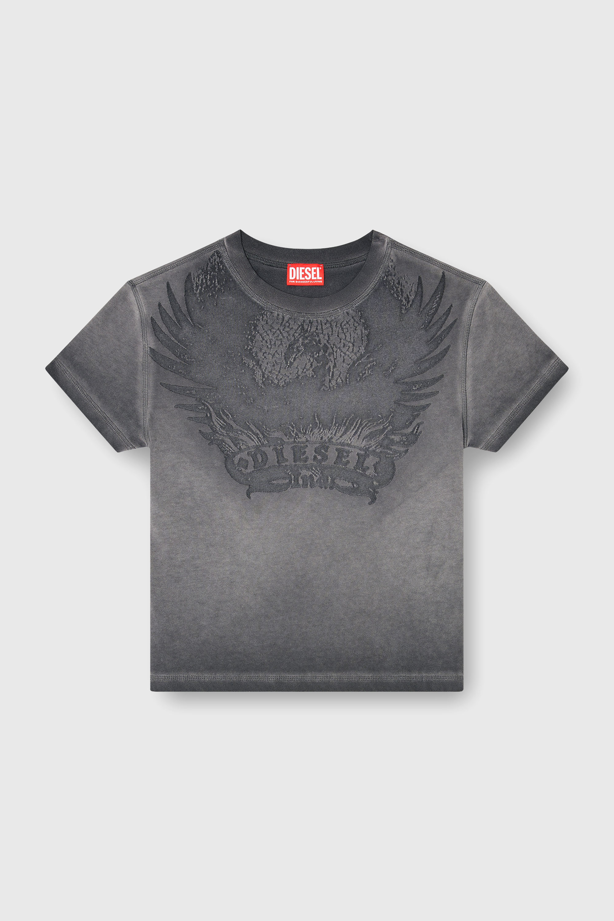 Diesel - T-ILA-AA7, Woman's Slim T-shirt with d&eacute;vor&eacute; Phoenix in Dark grey - 2