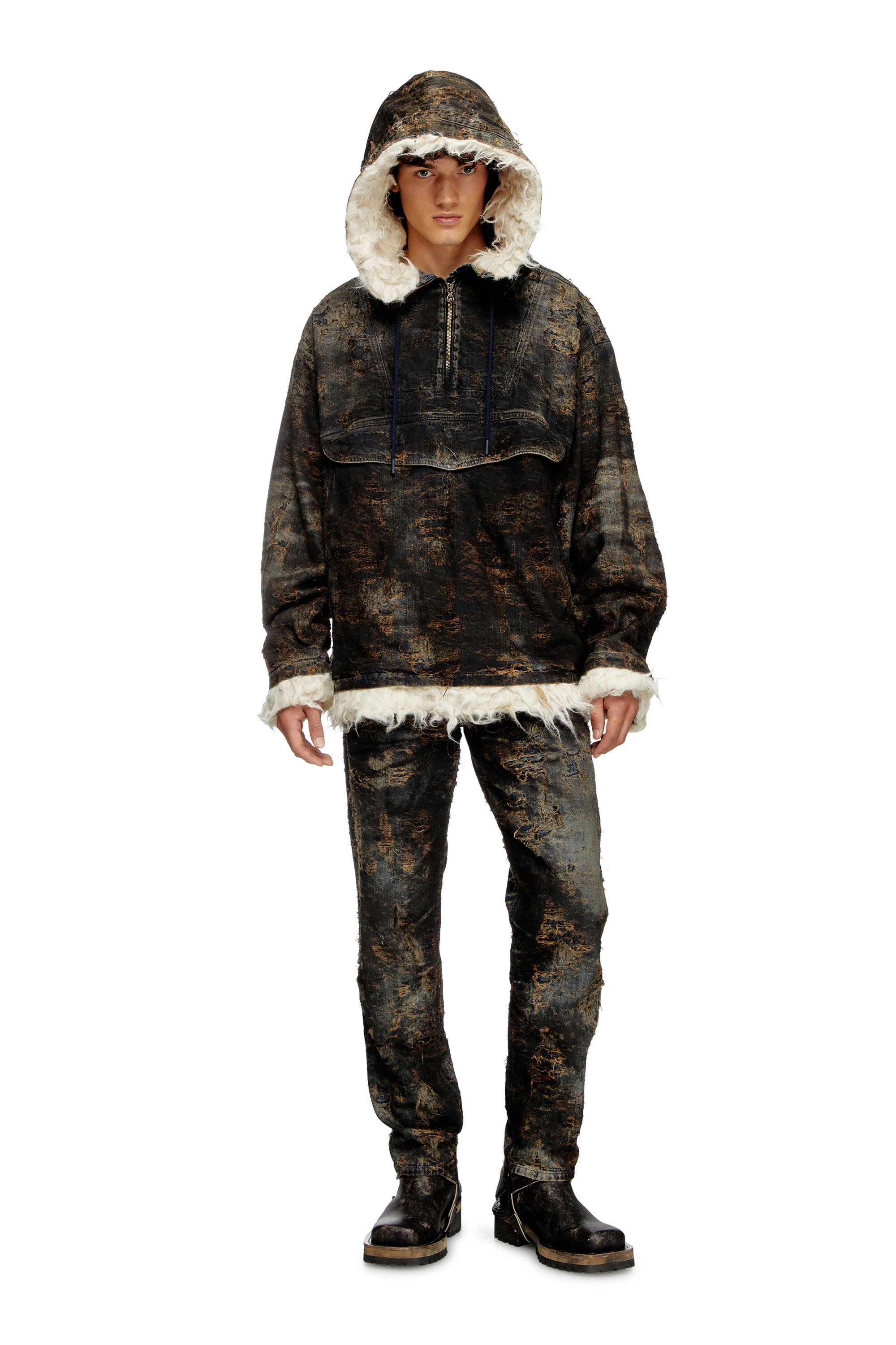 Diesel - D-ARAK-FSF, Unisex's Anorak in coated jacquard denim in Black/Dark grey - 2