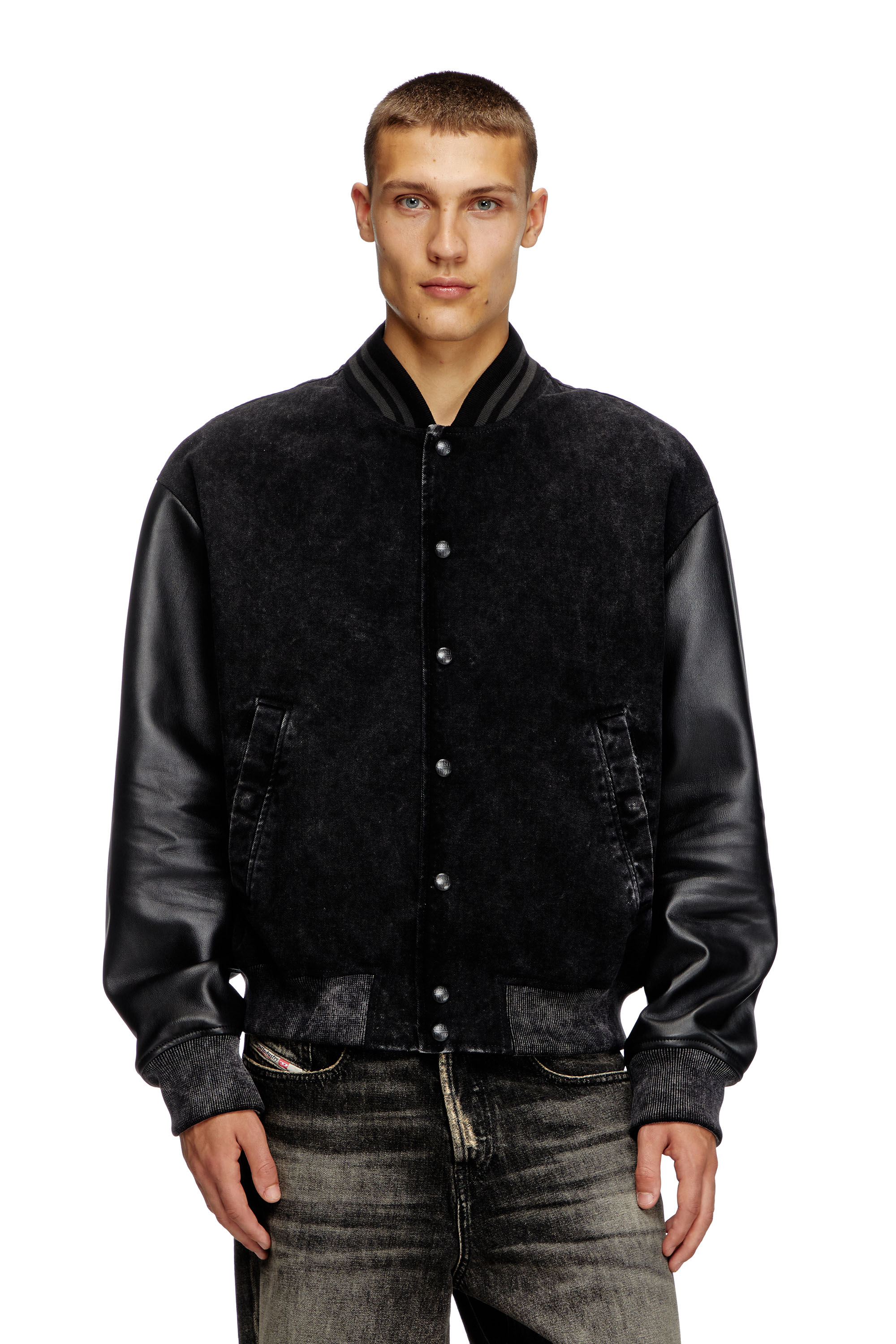 Diesel - L-NYN, Man's Denim and leather bomber jacket in Black - 3