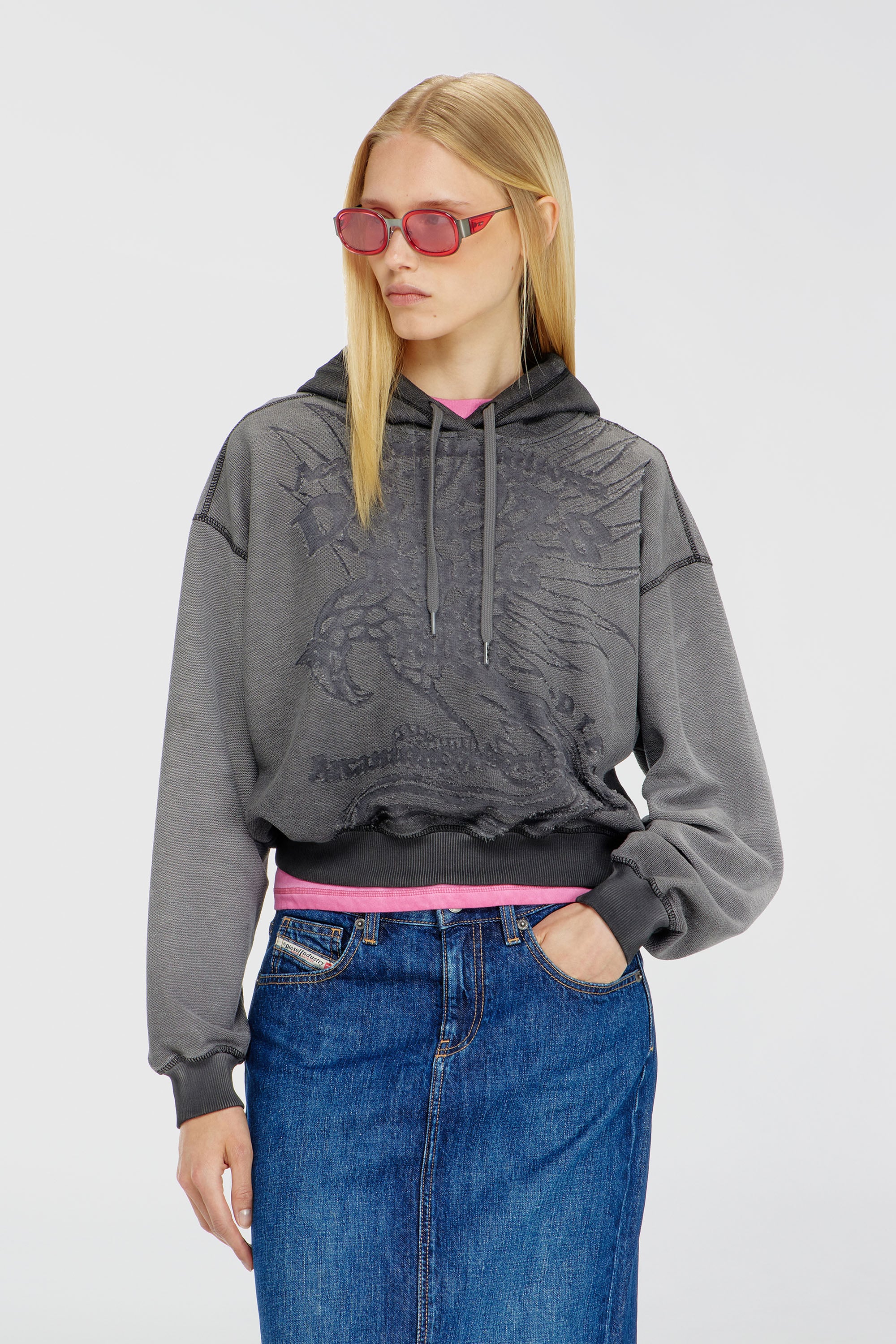 Diesel - F-SUNNY-HOOD, Woman's Hoodie with d&eacute;vor&eacute; print in Grey - 2