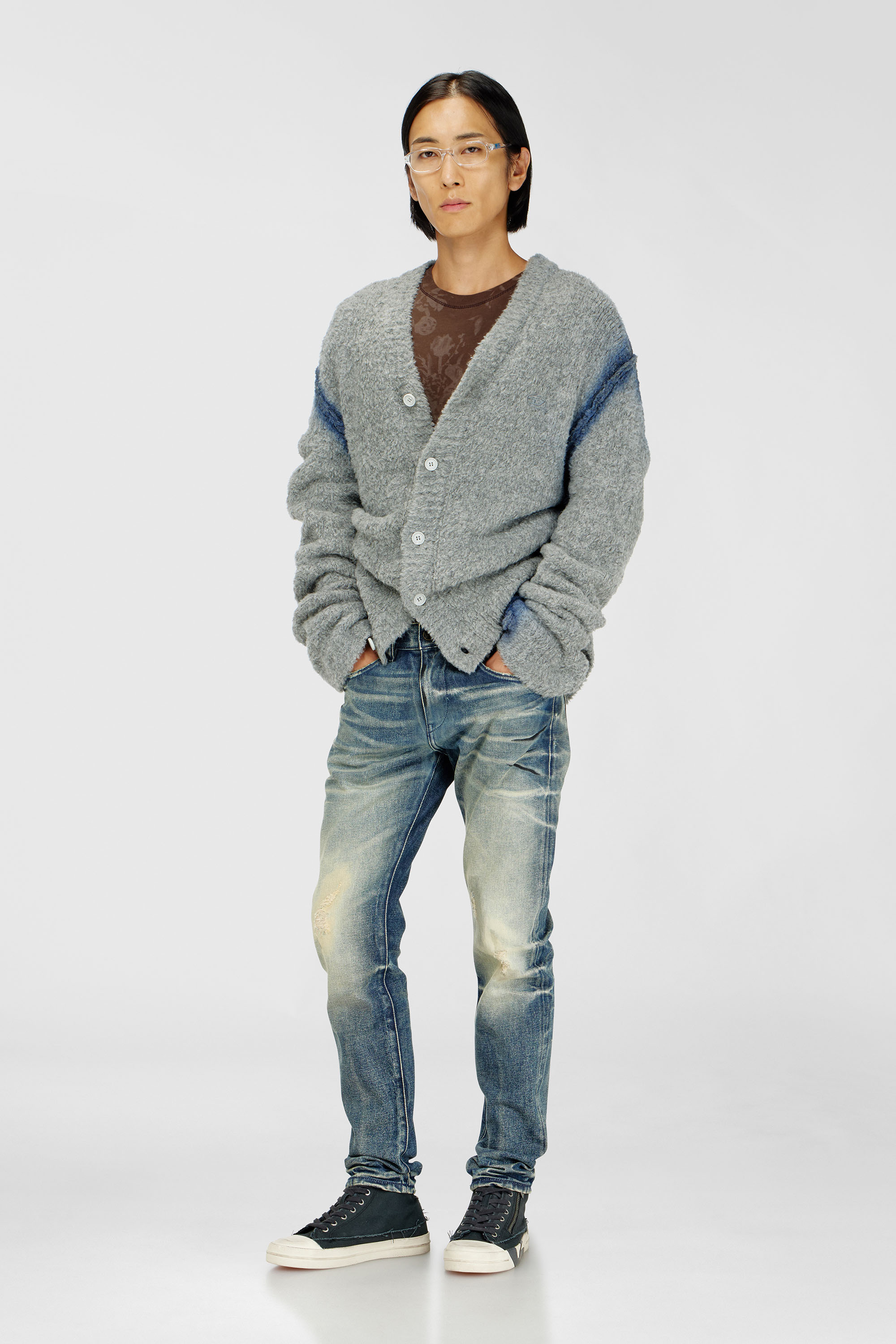 Diesel - K-REMO, Man's Alpaca-blend cardigan with spray-dyed seams in Grey - 2