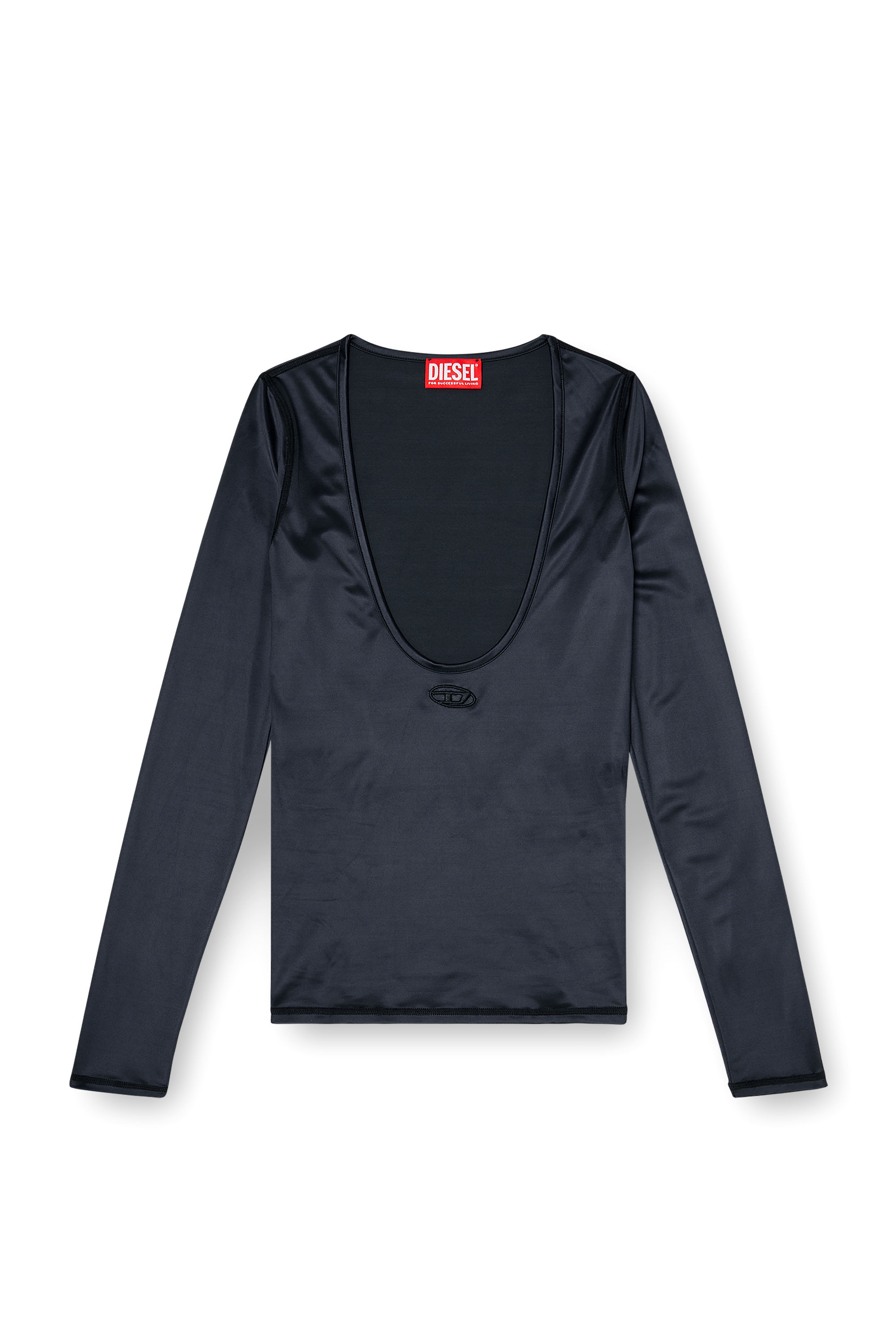 Diesel - T-ELPHIN-LS, Woman's Nylon slim top scoop neck with Logo Oval D embroidery in Black - 3