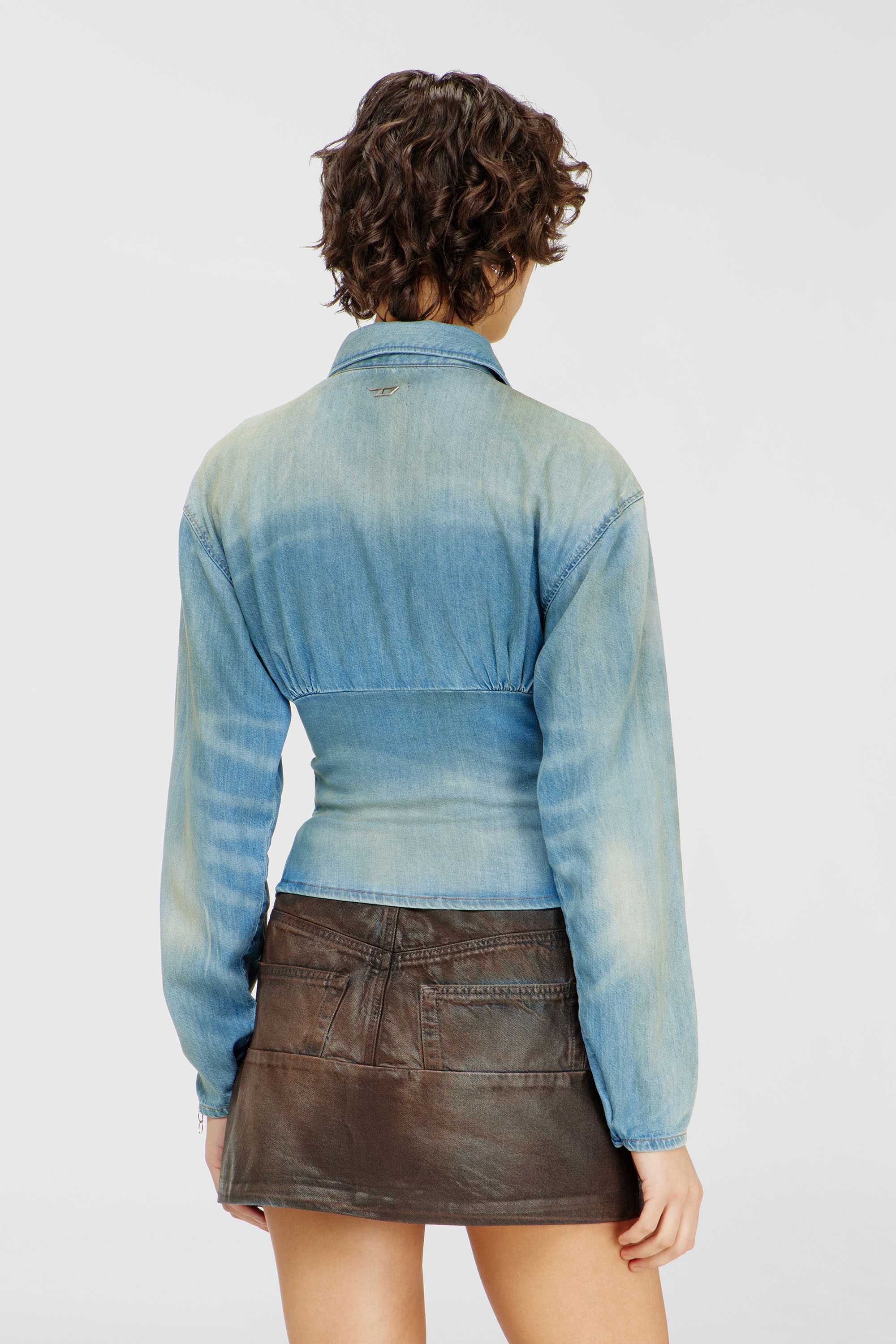 Diesel - DE-VIOLI-S1, Woman's Denim shirt with sectioned design in Light Blue - 4