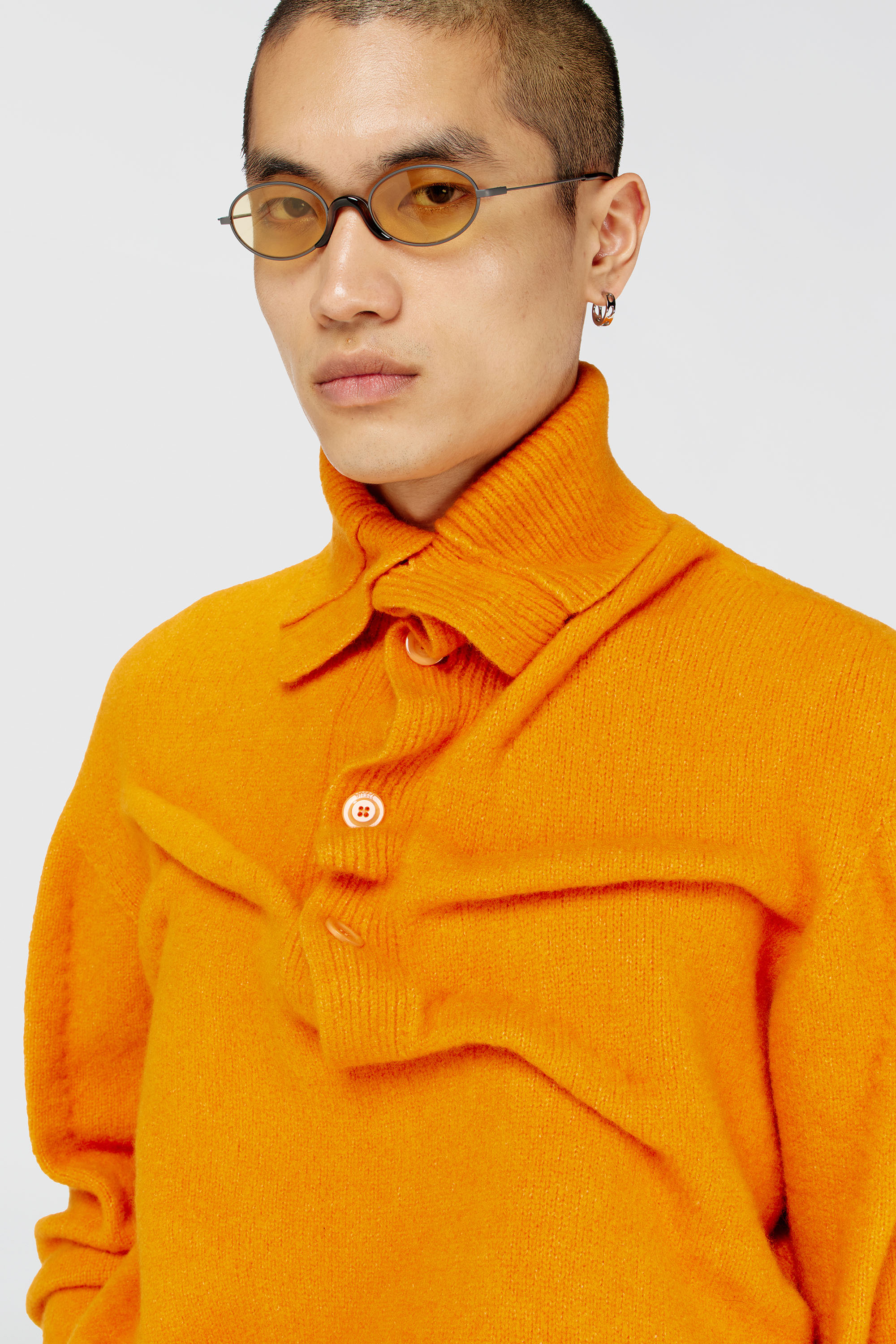 Diesel - K-ANDREW, Man's Button-neck jumper in wrinkled boiled knit in Orange - 5