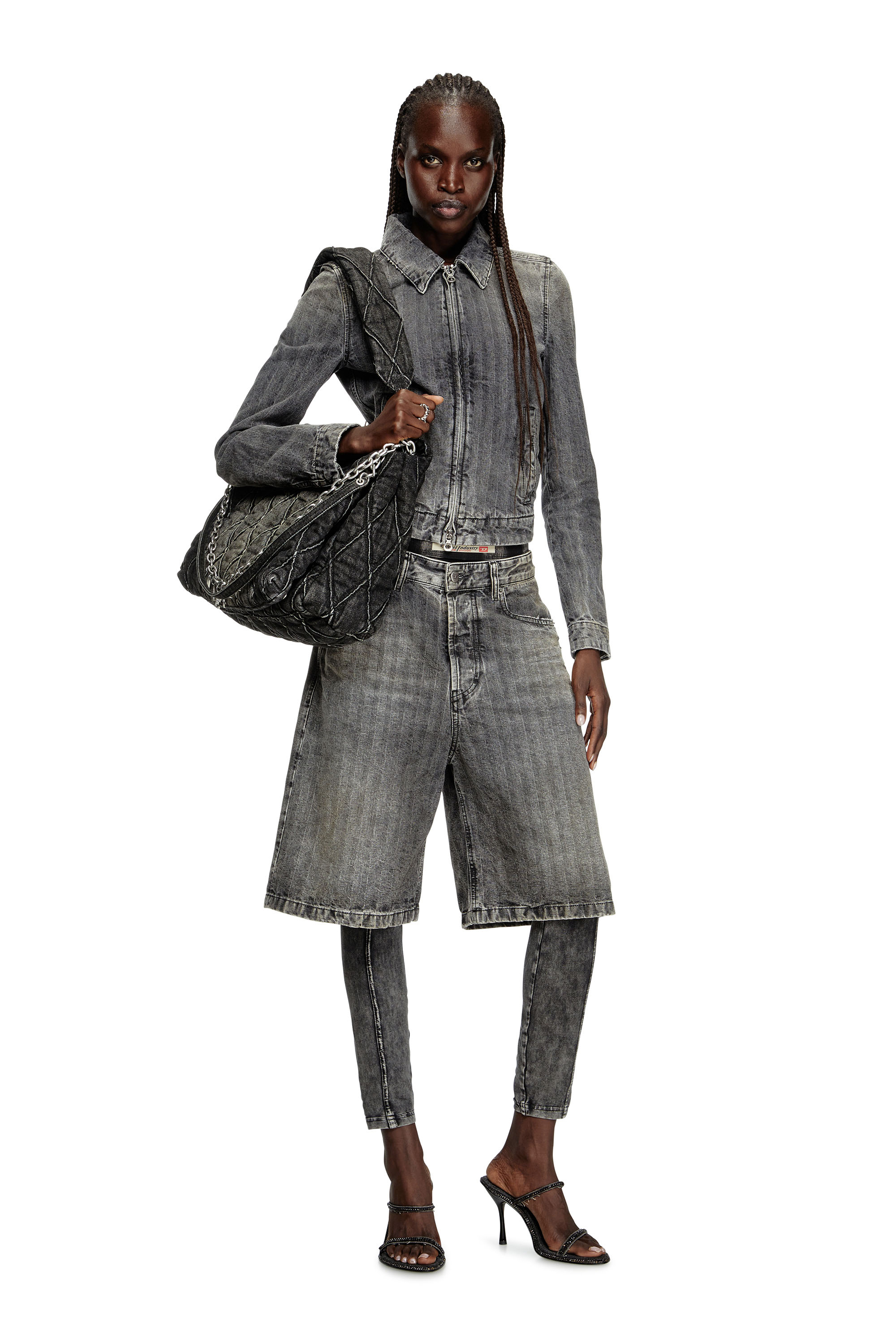 Diesel - DE-CORB, Woman's Jacket in herringbone denim in Light Grey - 2