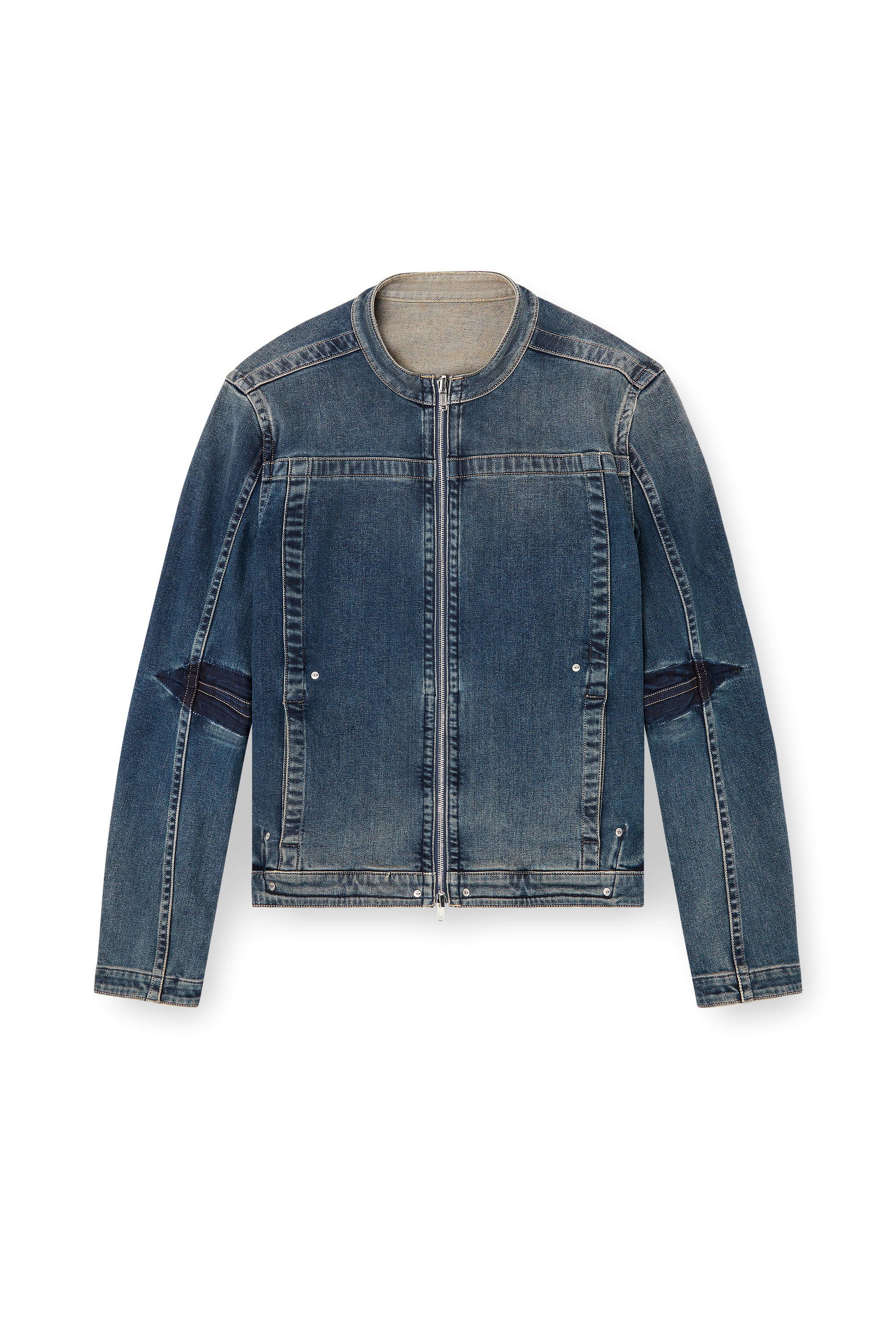 Diesel - D-GLORY-RE, Man's Moto jacket in Rehab denim in Dark Blue - 3