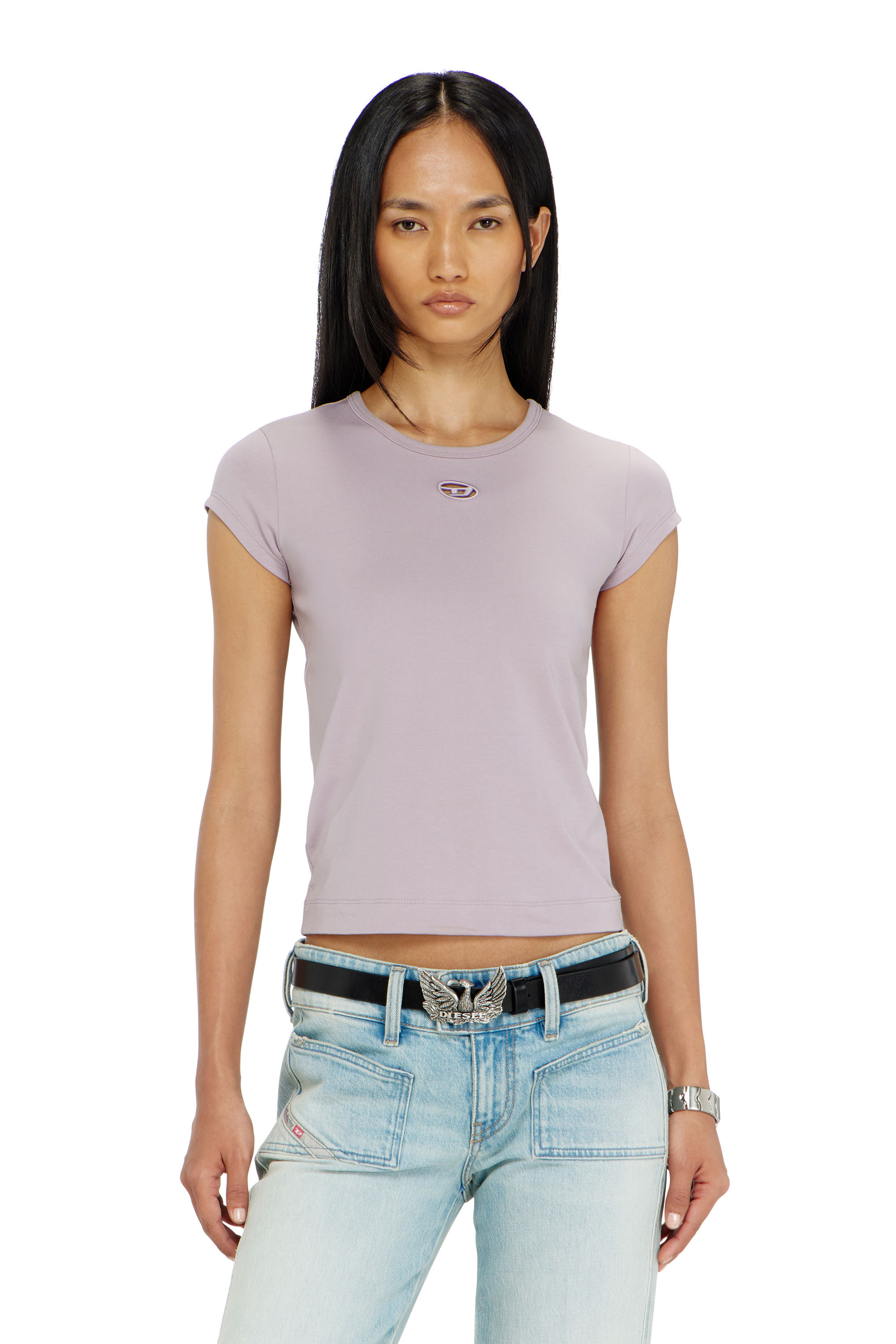 Diesel - T-ANGIE-OD, Woman's T-shirt with cut-out embroidered logo in null - 3