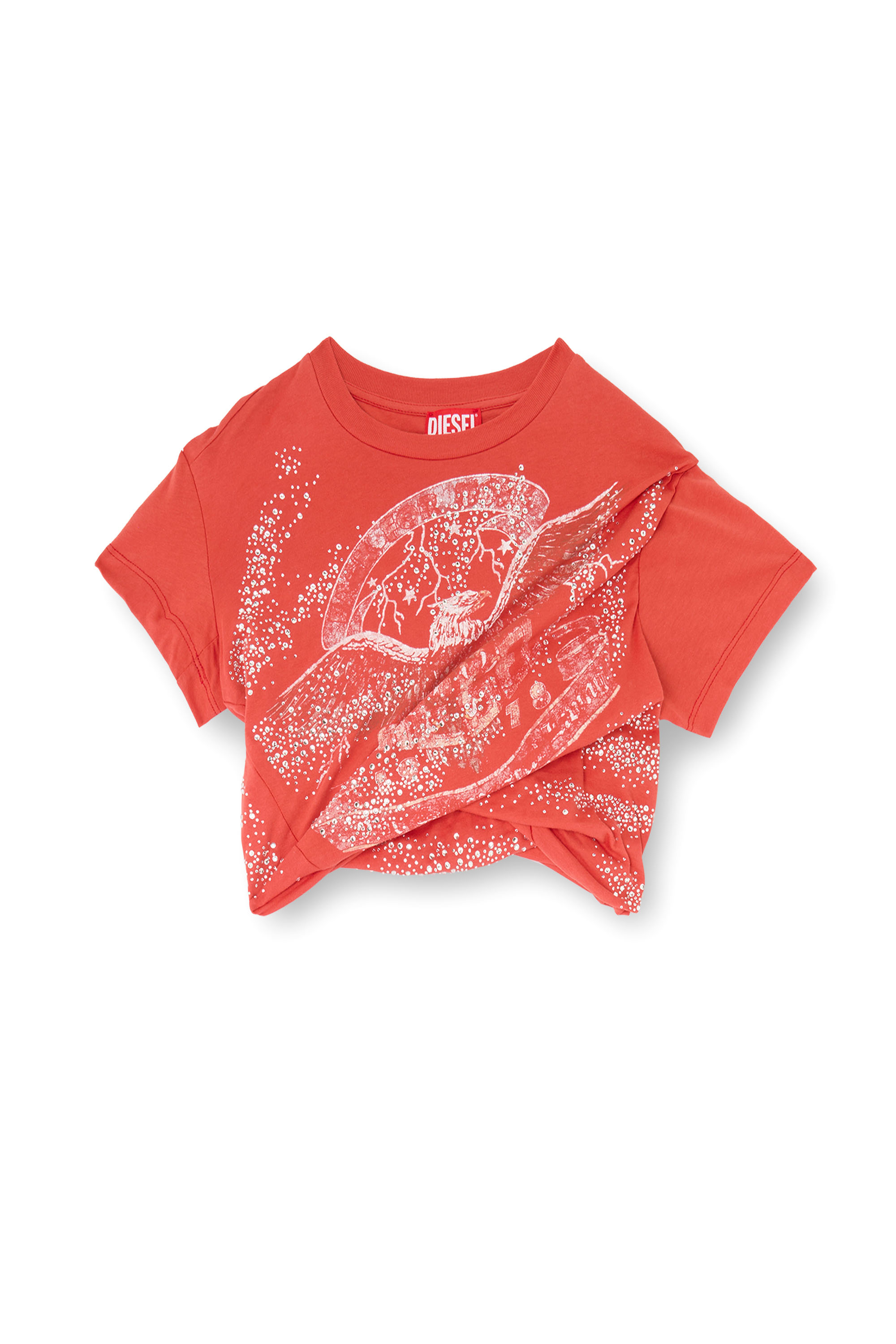 Diesel - T-WINCY, Woman's Rucked-up T-shirt in double-layer jersey in Red - 2