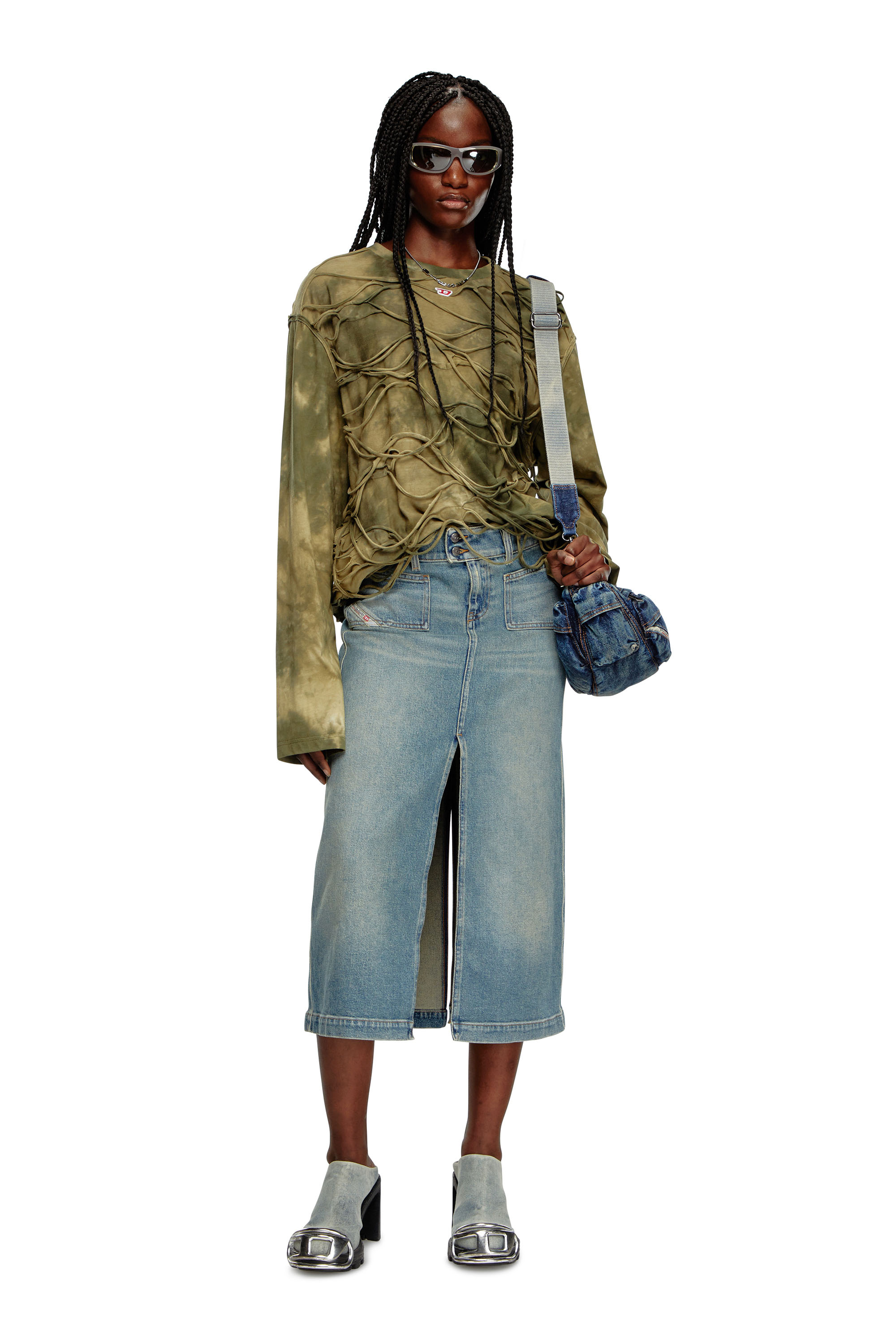 Diesel - DE-HUSH-MID, Woman's Midi skirt in denim in Light Blue - 1