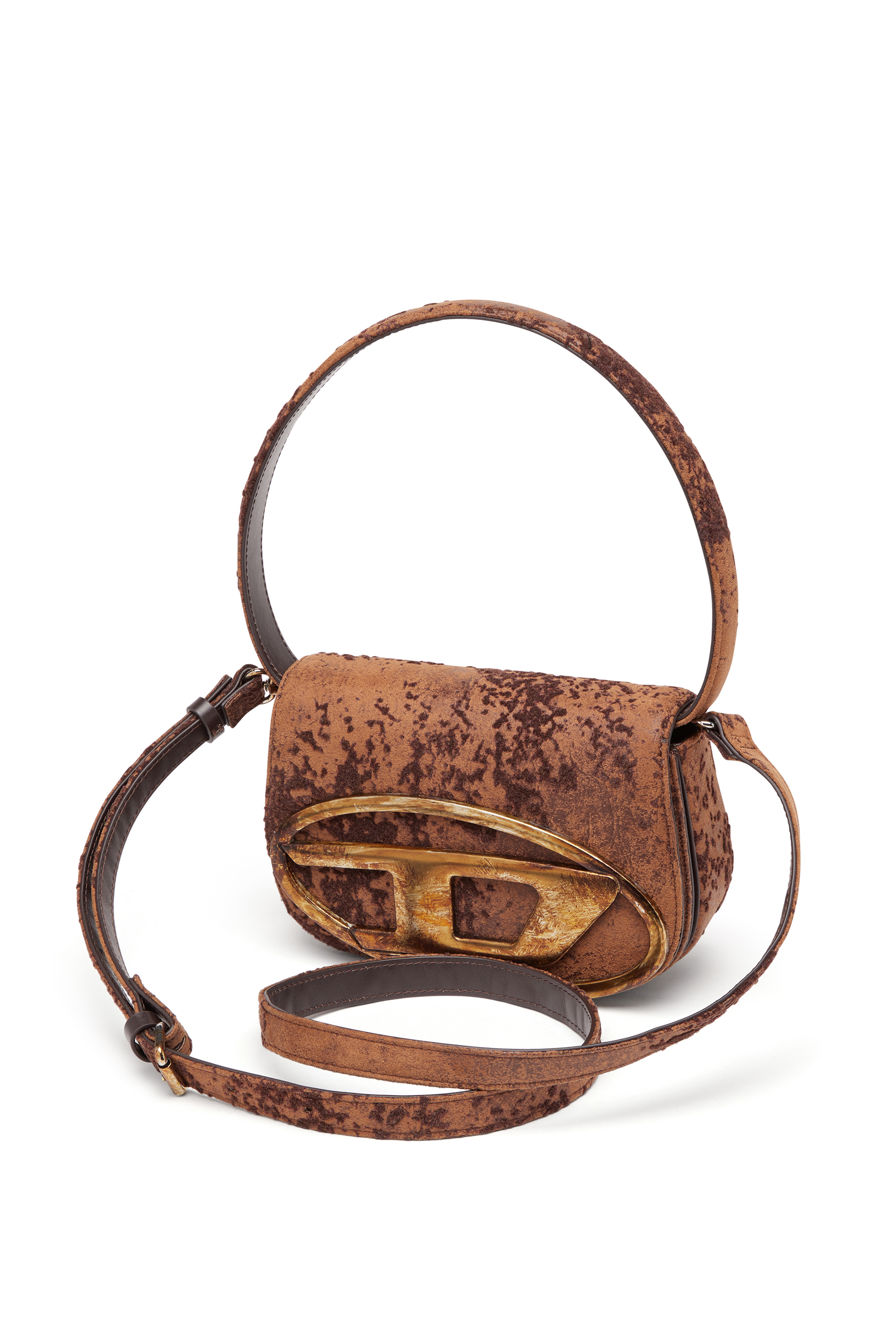 Diesel - 1DR, Woman's 1DR-Iconica borsa a spalla in tessuto floccato in Brown - 5