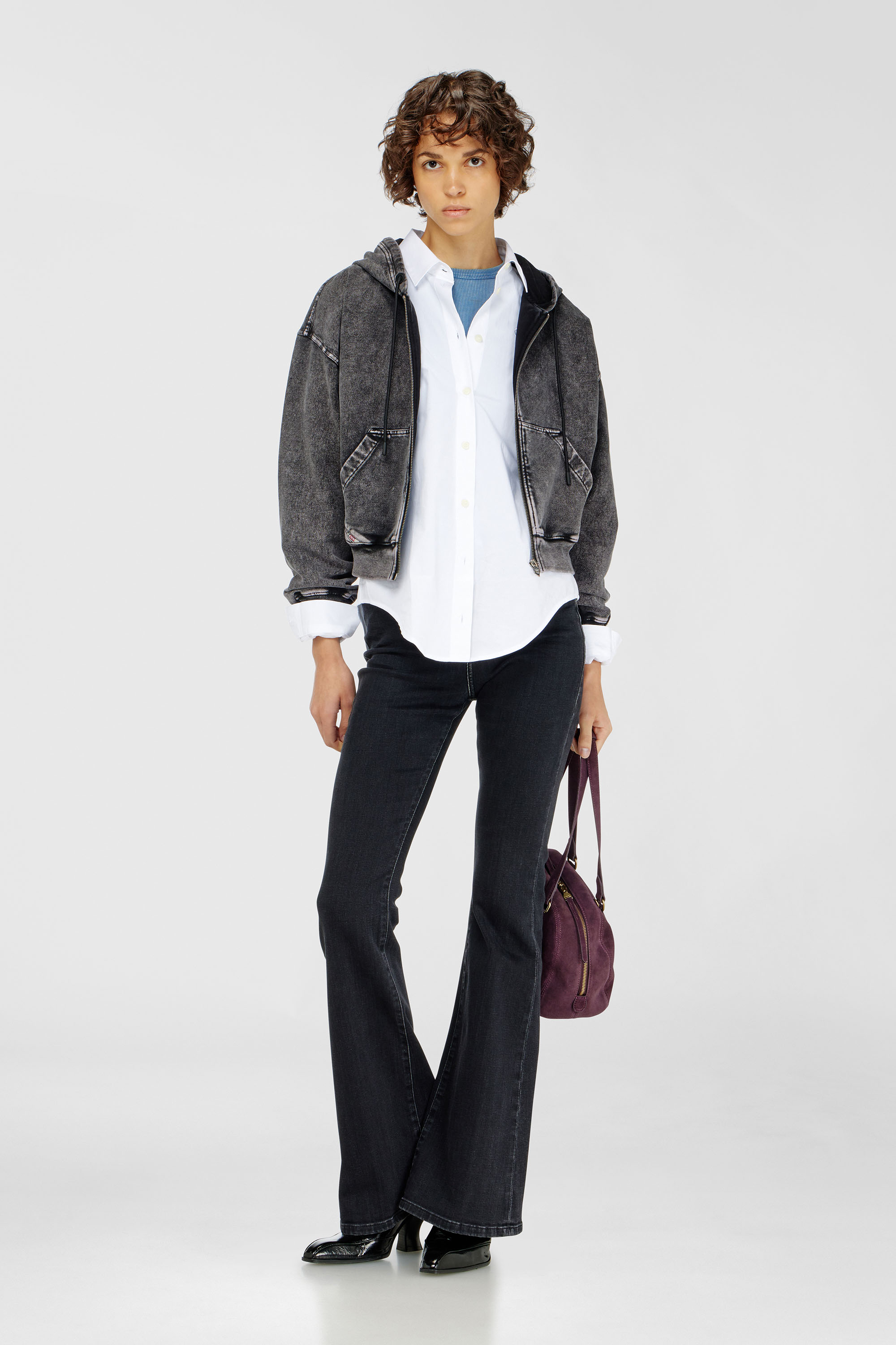 Diesel - F-ELYCY-AA2, Woman's Hoodie with denim effect in Dark grey - 1