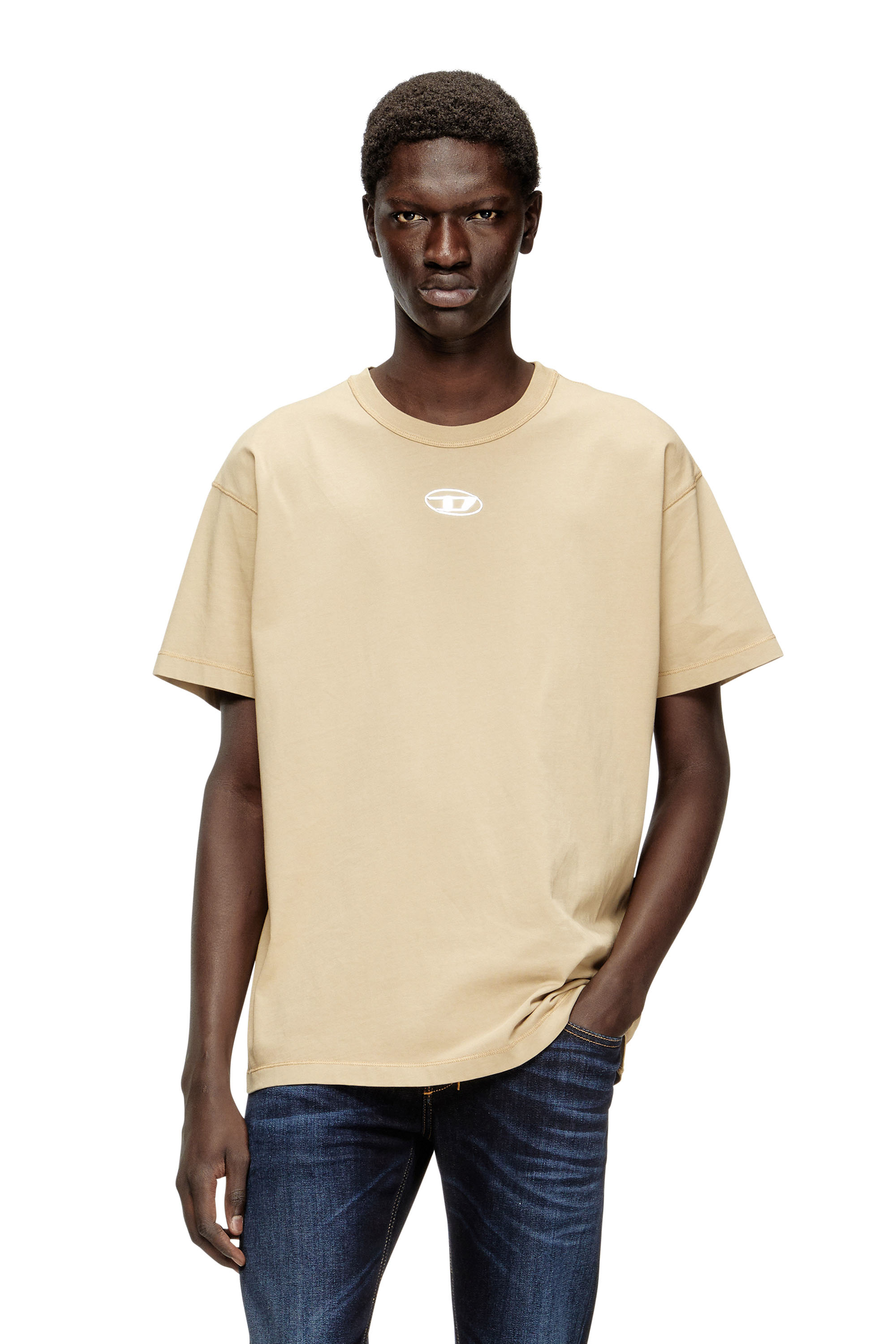 Diesel - T-NORM-IOD, Man's Light cotton T-shirt with metallic Oval D logo in Beige - 3
