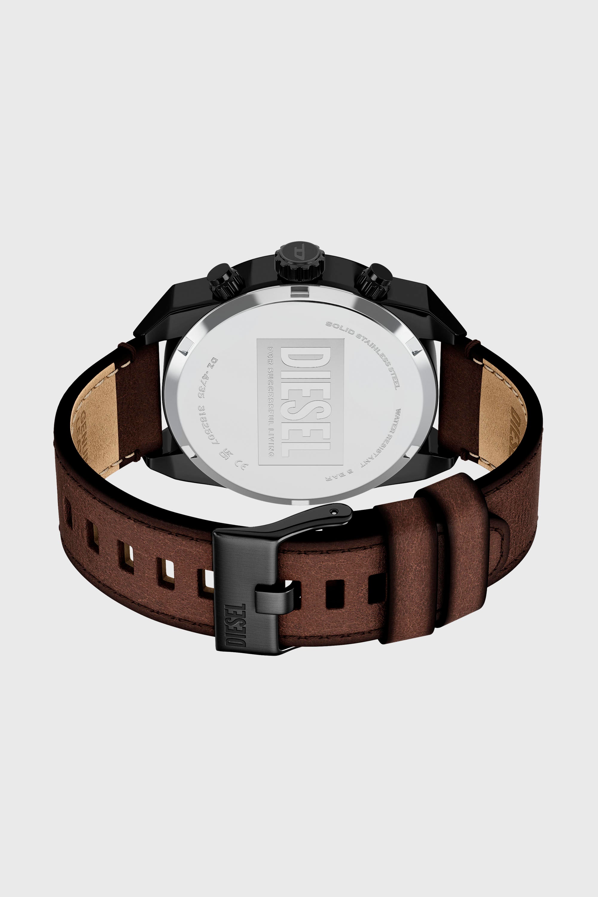 Diesel - DZ4735 WATCH, Man's Spiked brown leather watch in Brown - 4