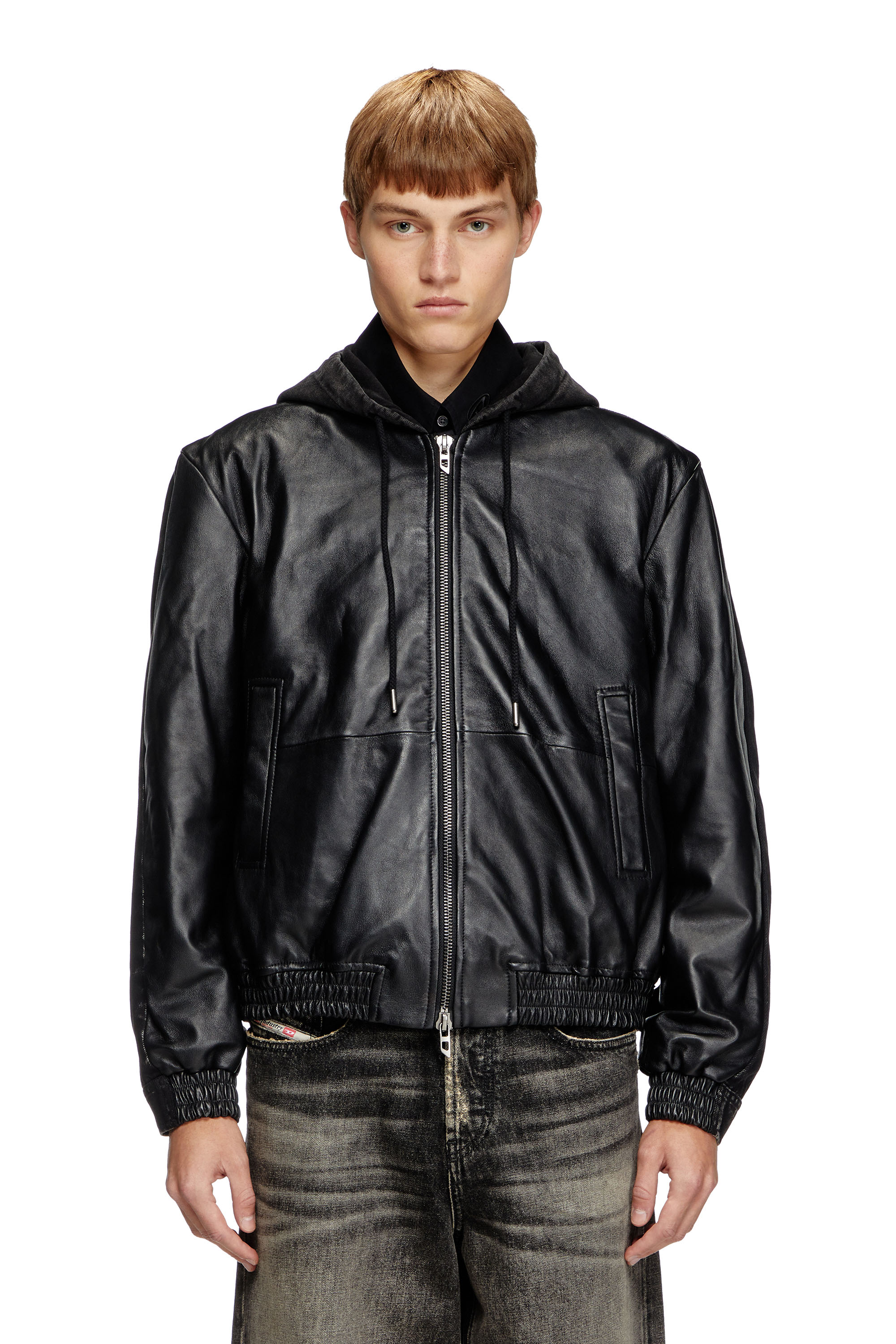 Diesel - L-OCHS, Man's Hooded jacket in leather, cotton and denim in Black - 3