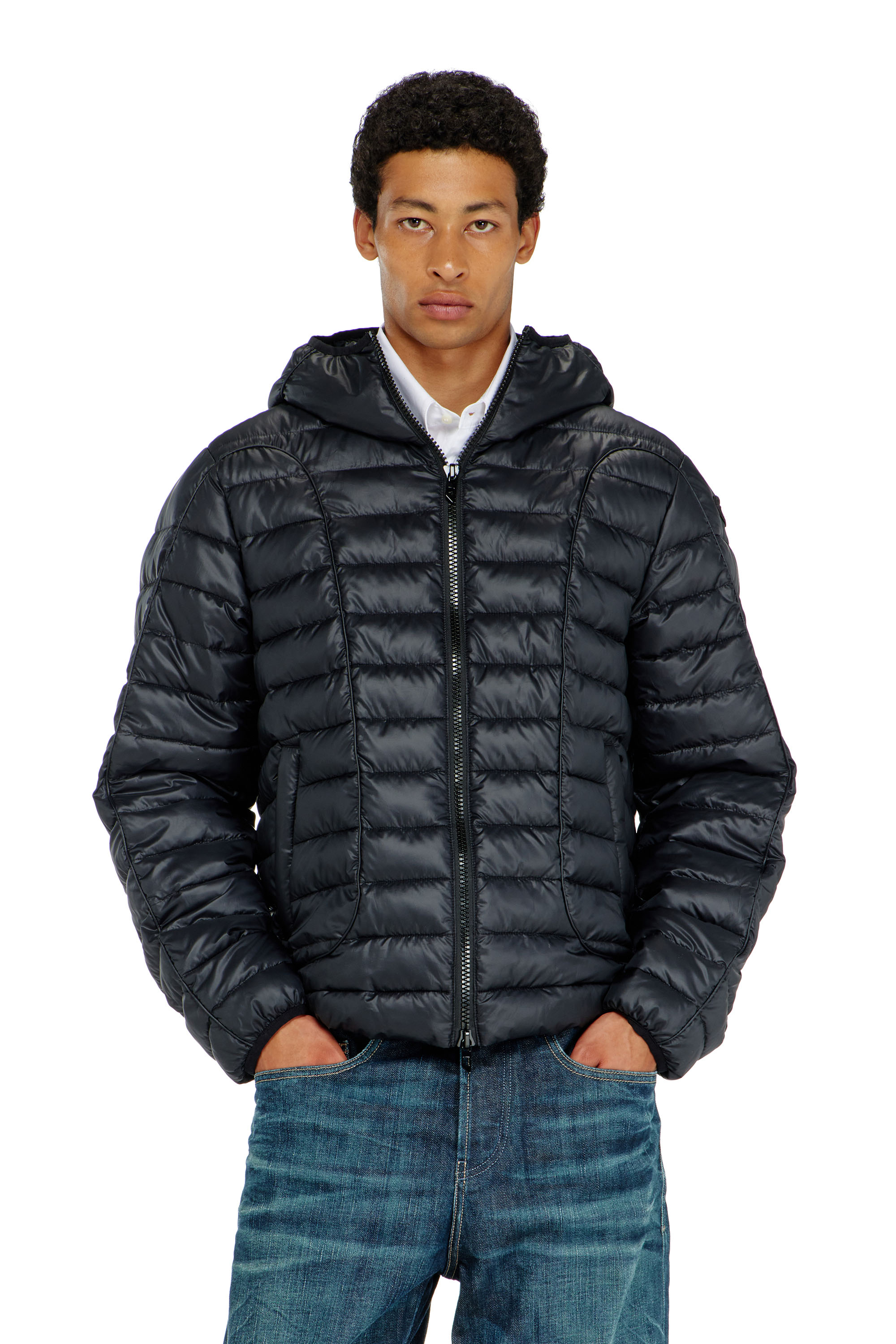 Diesel - W-STONE-WRD, Man's Puffer jacket with tonal piping in Black - 1